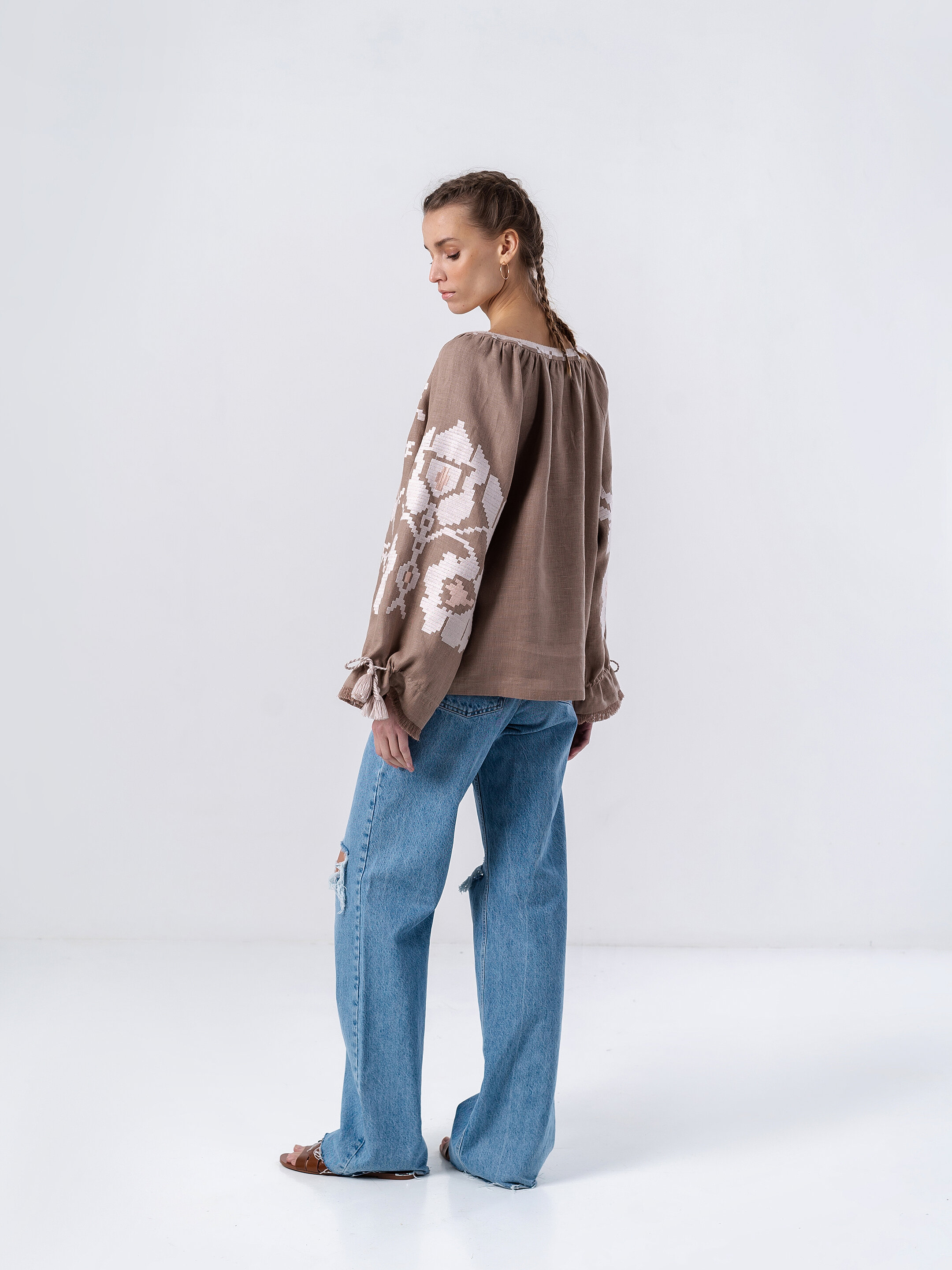 Linen embroidered shirt with free cut KRYM ціна