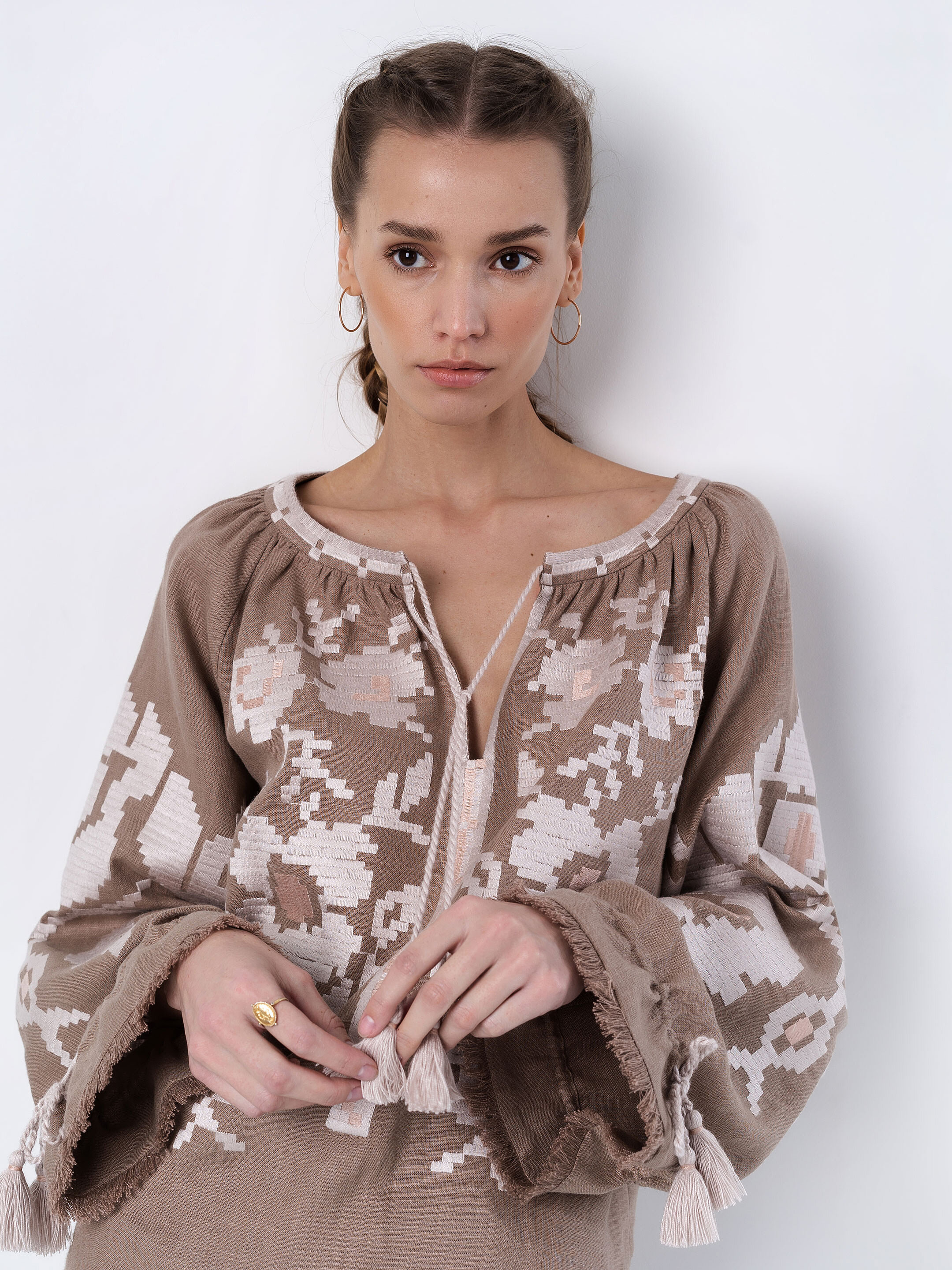 Linen embroidered shirt with free cut KRYM cheap