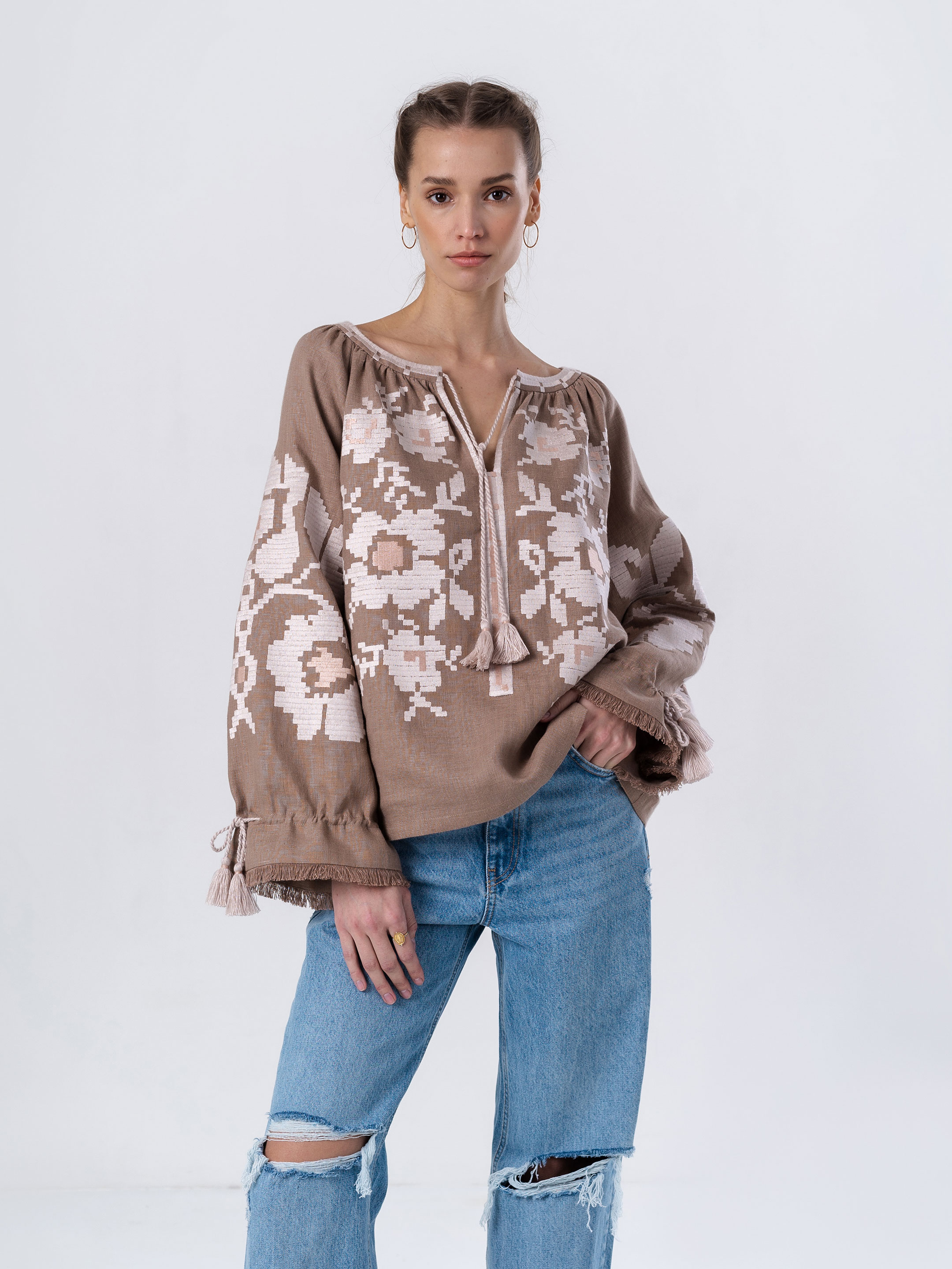 Linen embroidered shirt with free cut KRYM - photo 1