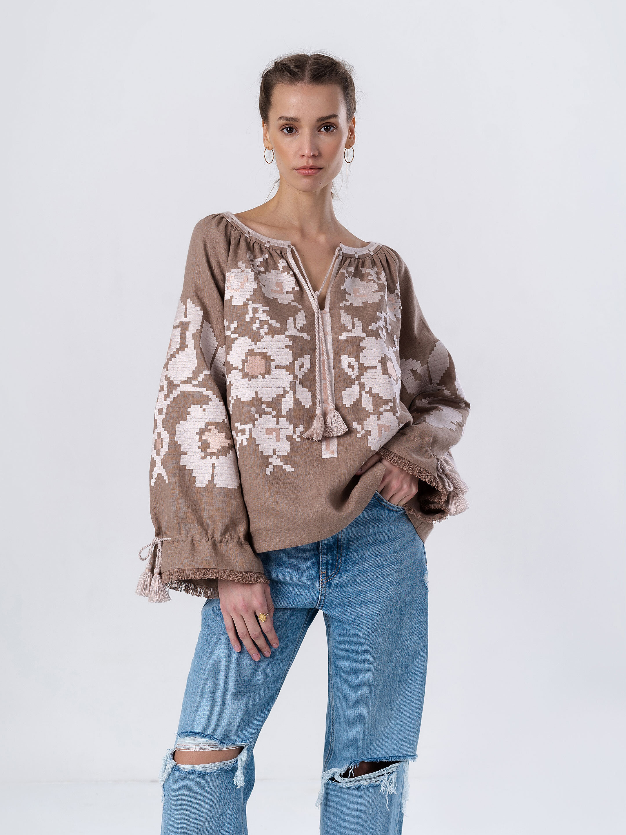Linen embroidered shirt with free cut KRYM Buy