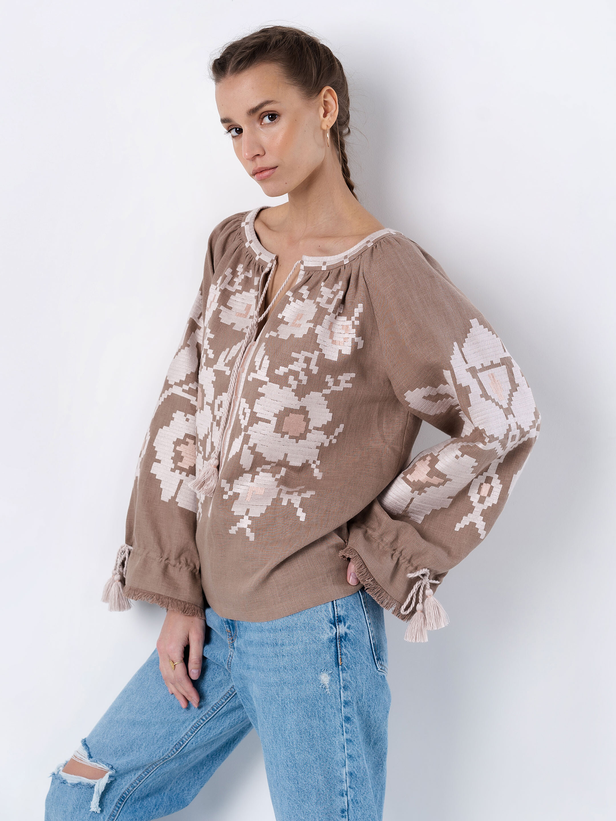 Linen embroidered shirt with free cut KRYM sizes