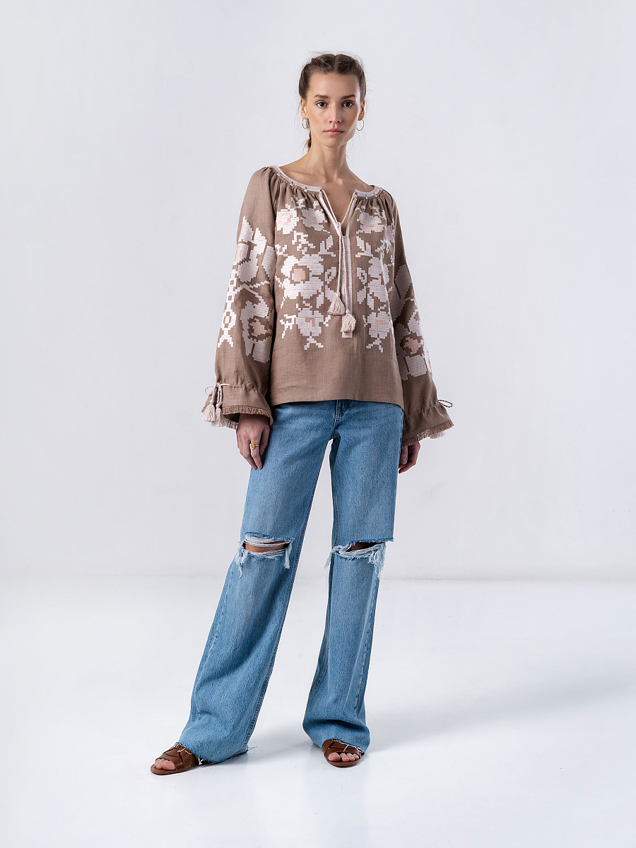 Linen embroidered shirt with free cut KRYM [0]