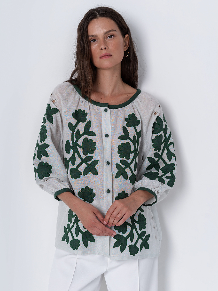 Linen blouse with applique Zagadka [0]