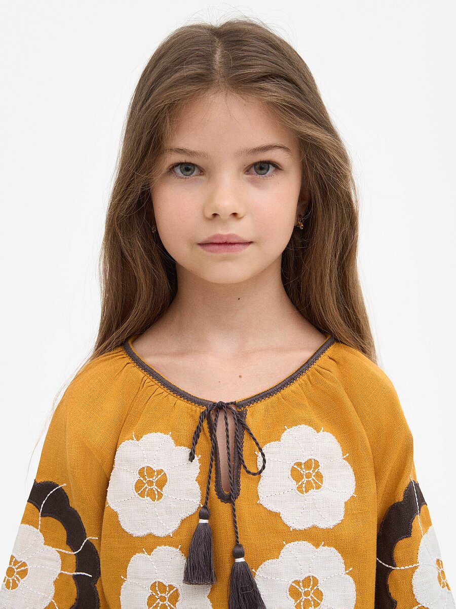 Yellow embroidered shirt for girls Sunny Kids [0]
