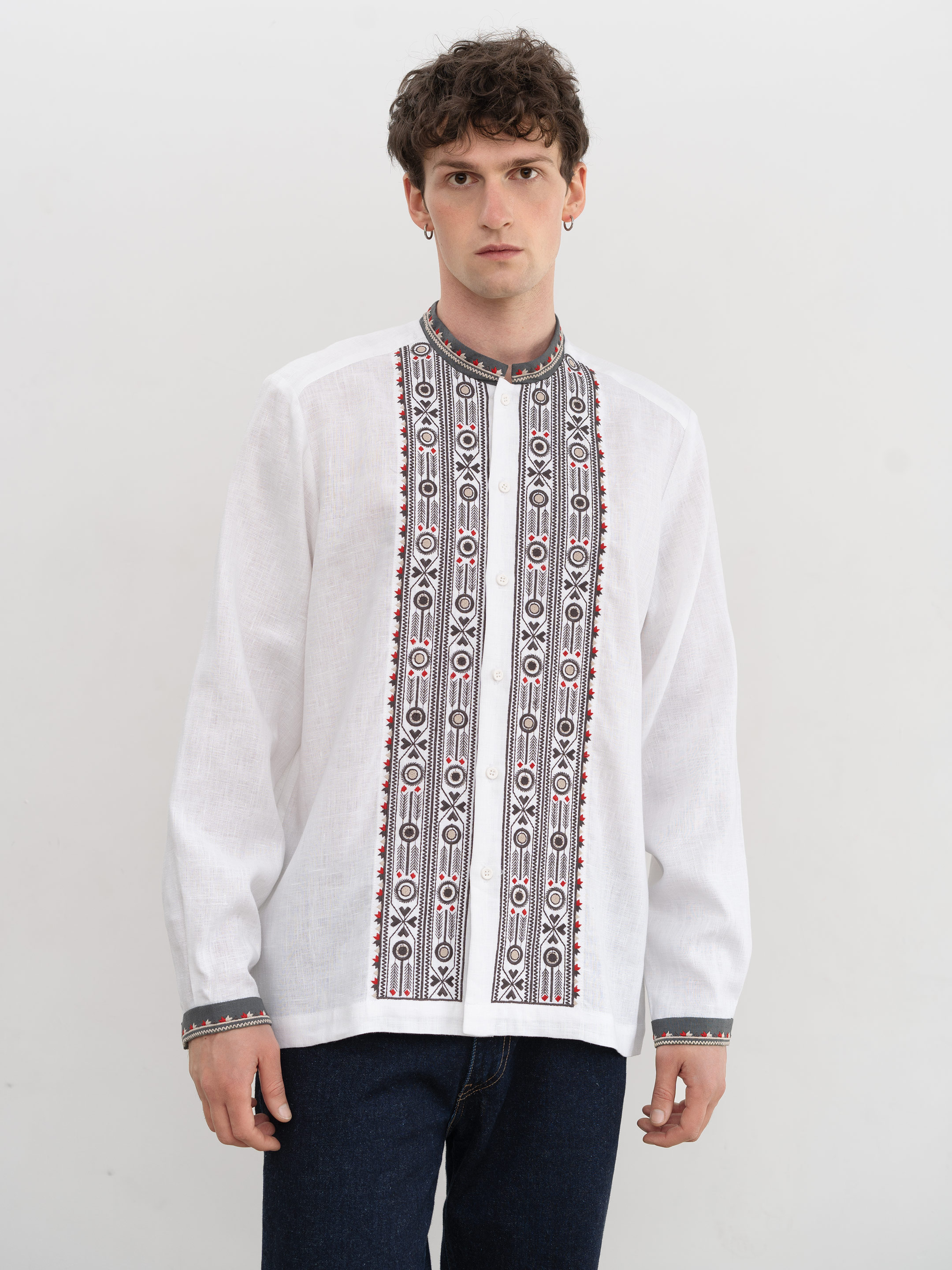 White shirt with geometric ornament and buttons KOLOS - photo 1