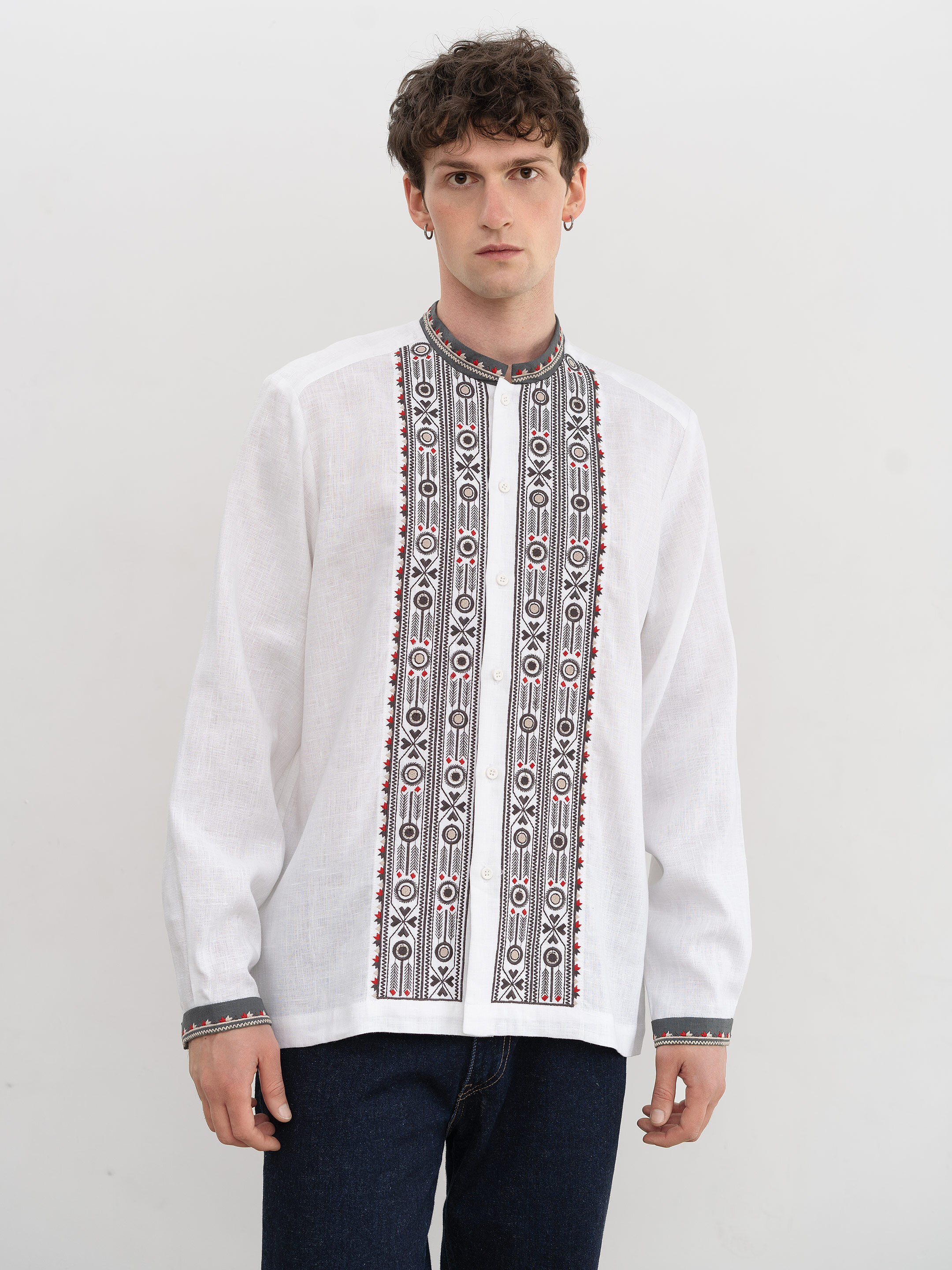 White shirt with geometric ornament and buttons KOLOS Buy