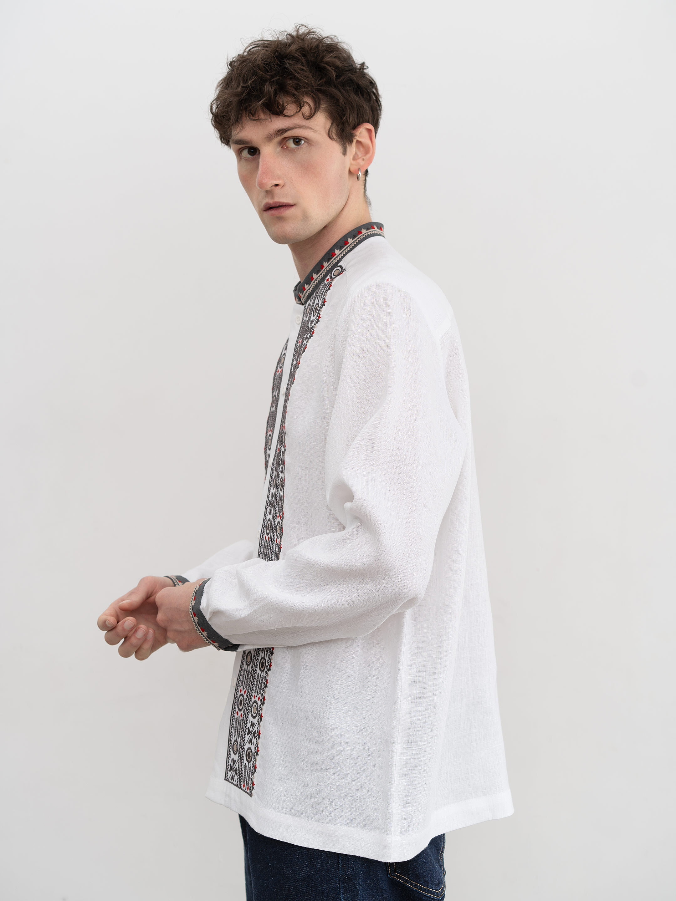 White shirt with geometric ornament and buttons KOLOS cheap