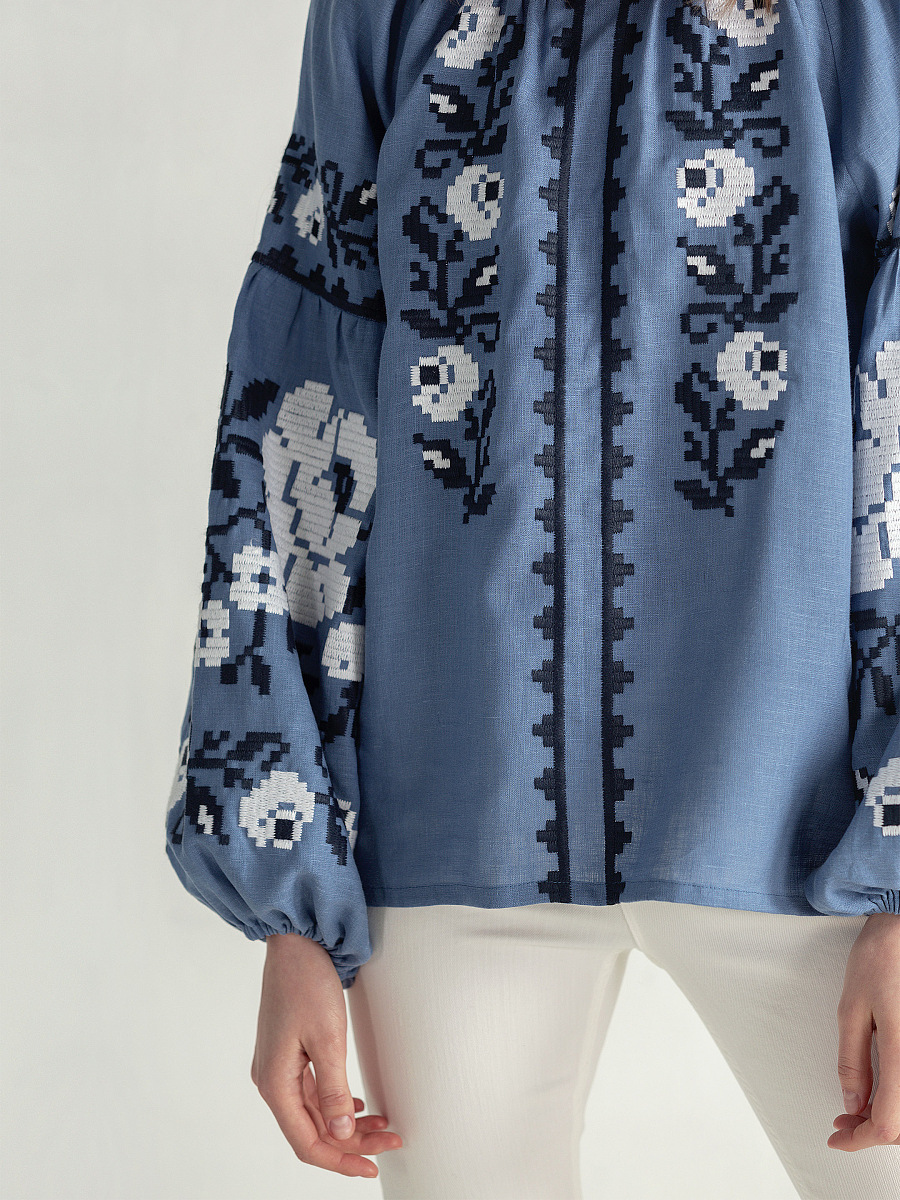 Embroidered shirt in blue linen FLOW 2 [0]