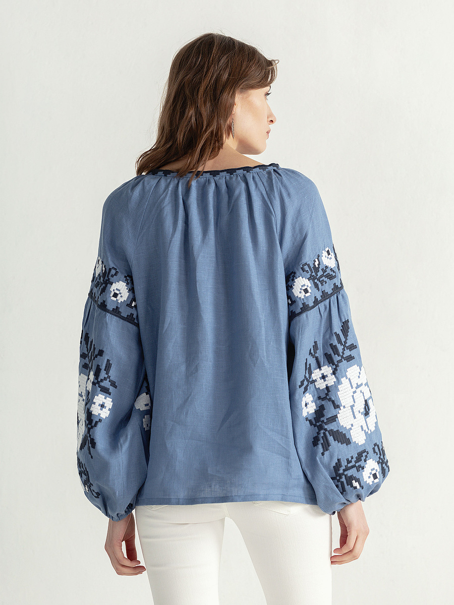 Embroidered shirt in blue linen FLOW 2 [0]