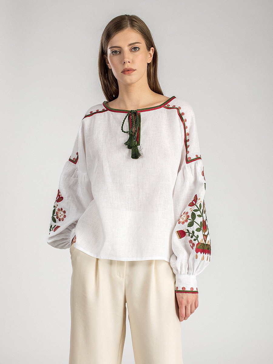 White embroidered women`s shirt East Bird [0]