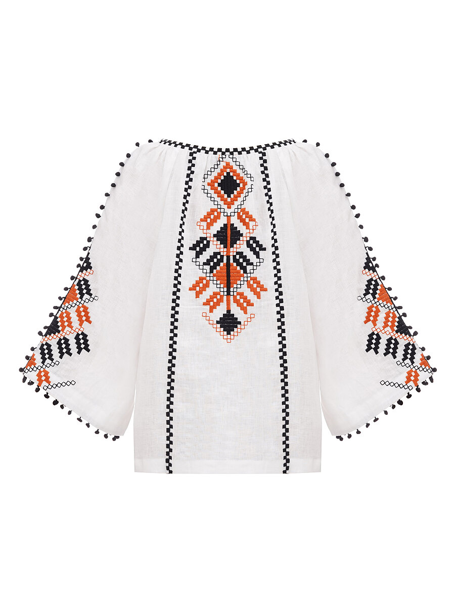 Embroidered shirt in boho style with white linen Bee [0]