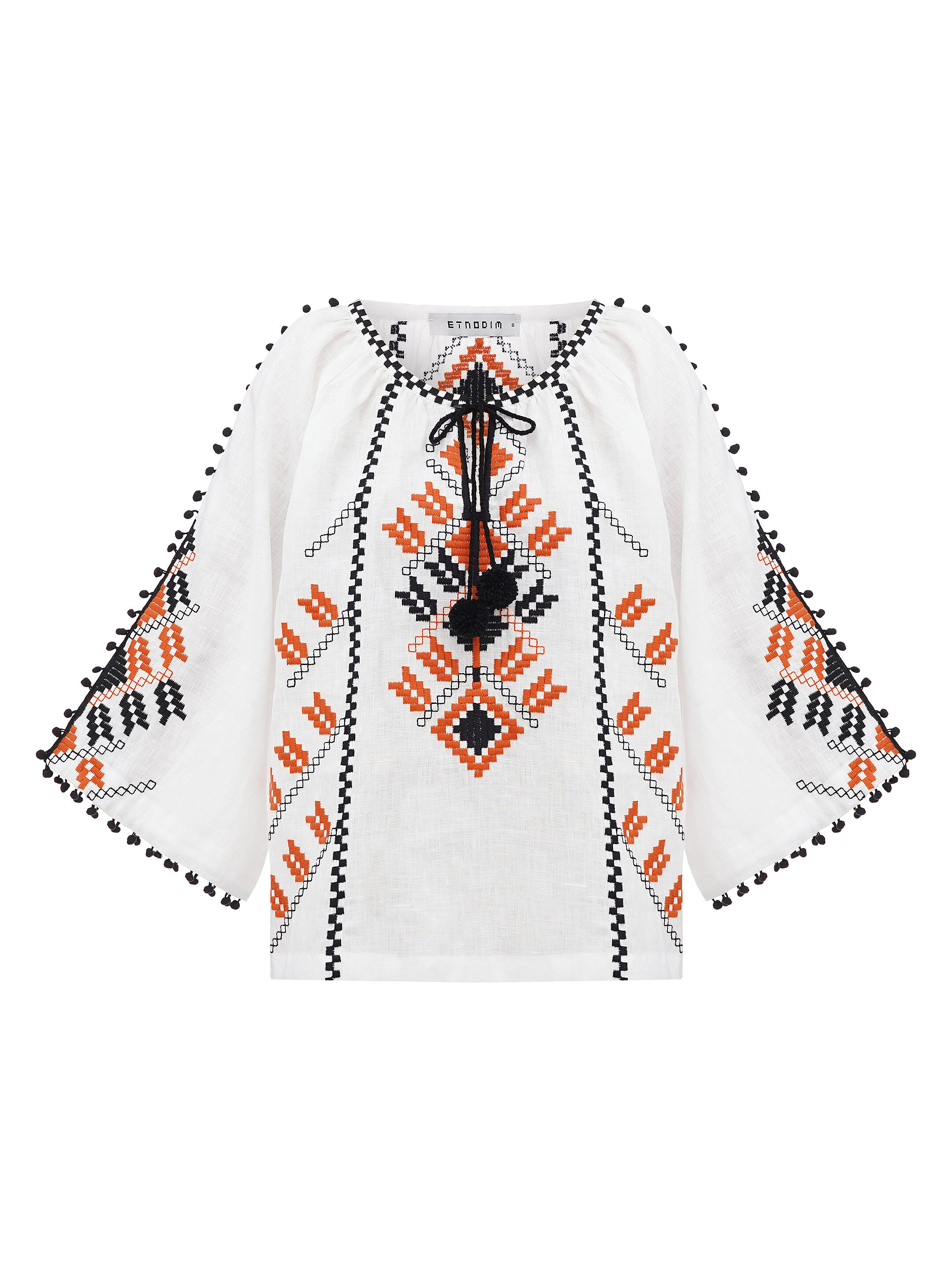 Embroidered shirt in boho style with white linen Bee Buy