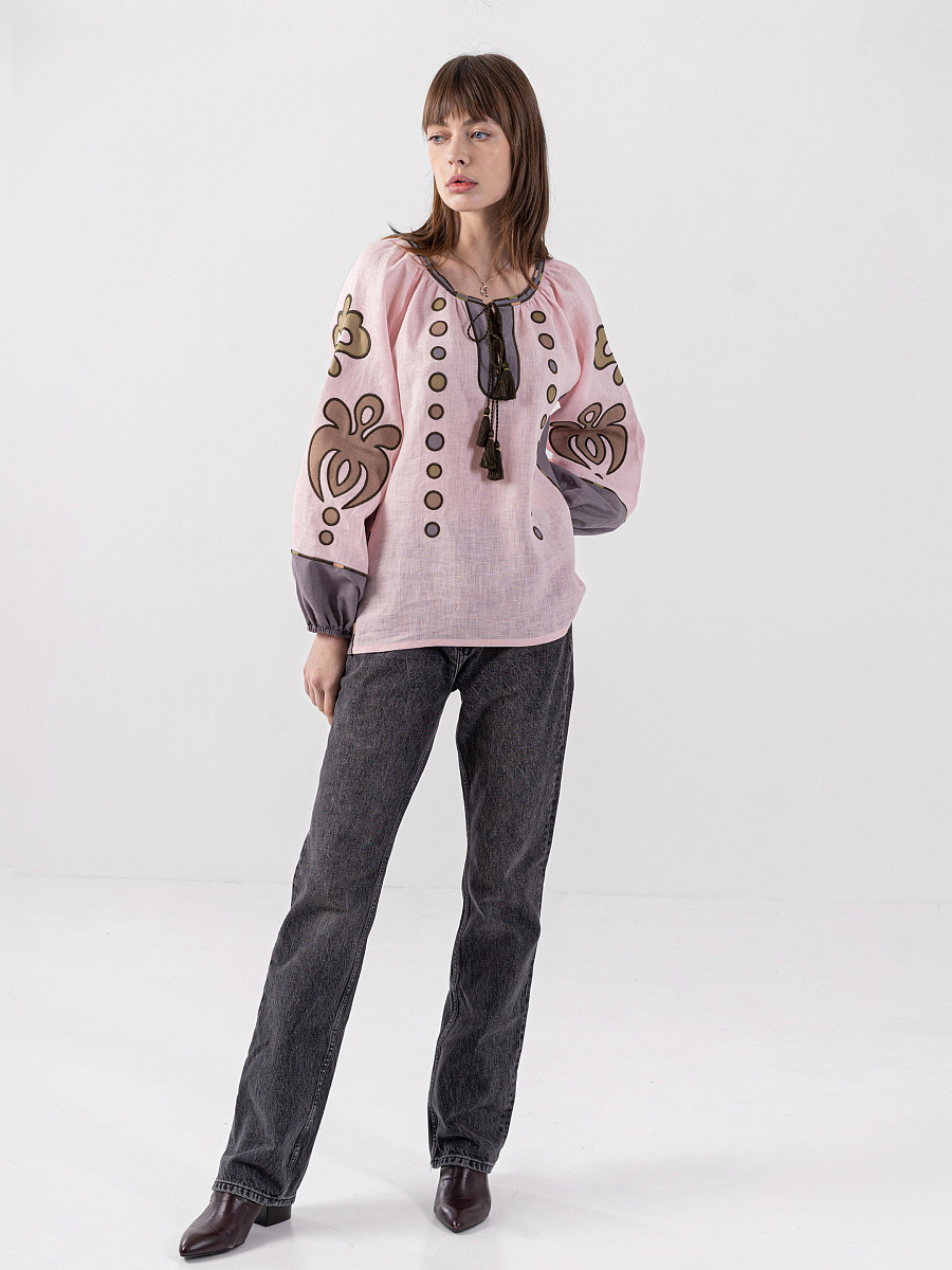 Pale pink linen blouse with applique Meduza [0]