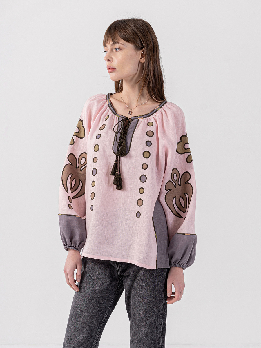 Pale pink linen blouse with applique Meduza [0]