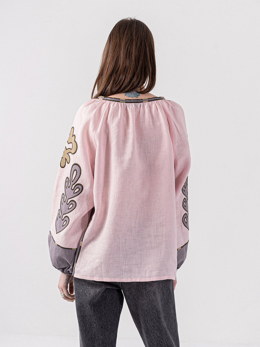 Pale pink linen blouse with applique Meduza [0]