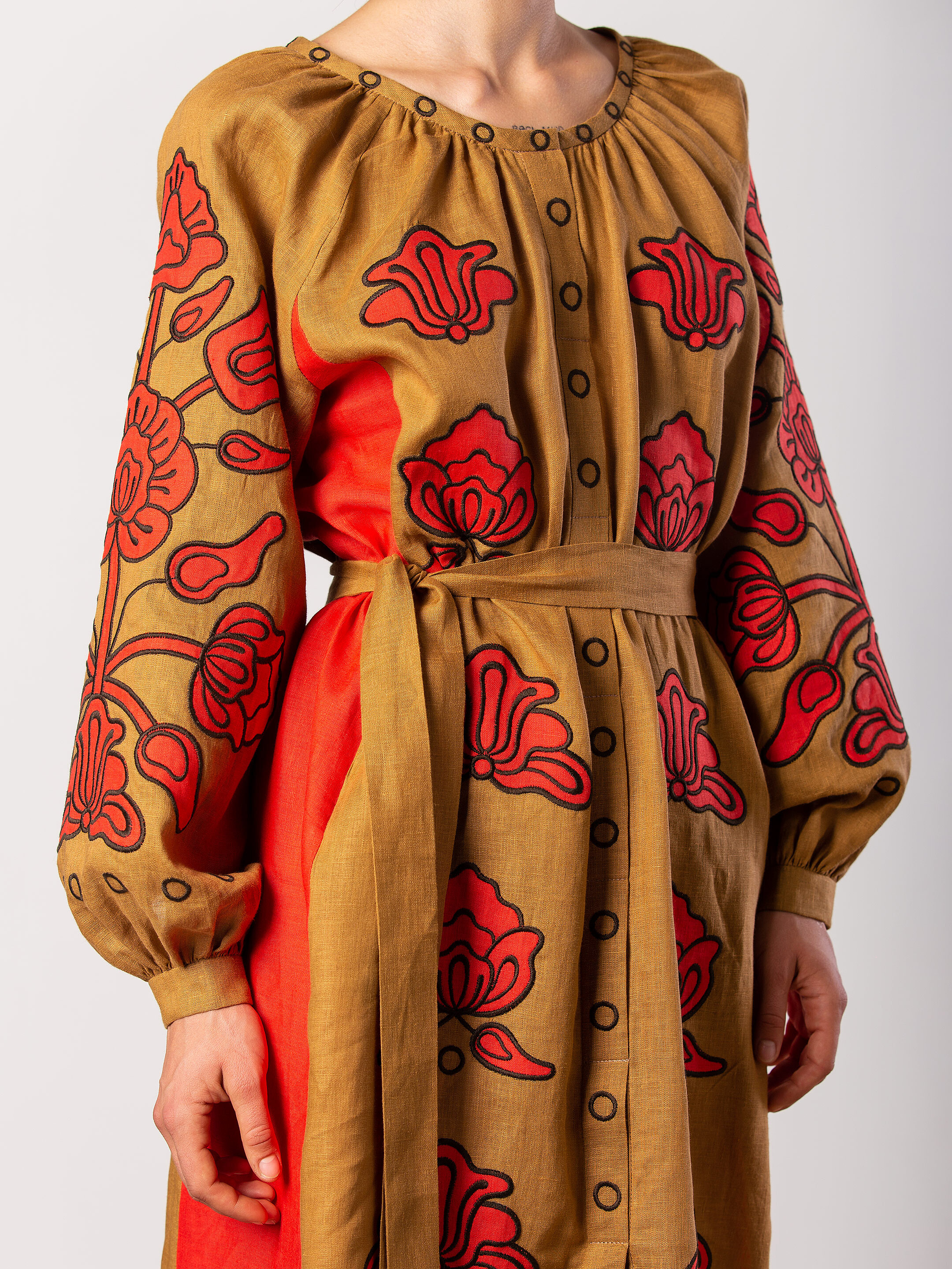 Linen midi dress with applique embroidery Poppy in Ukraine