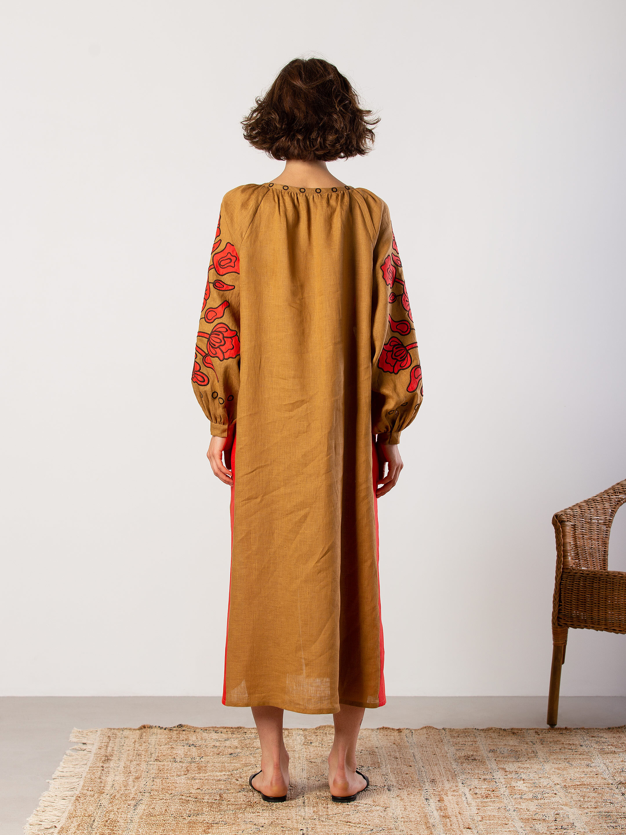 Linen midi dress with applique embroidery Poppy photo