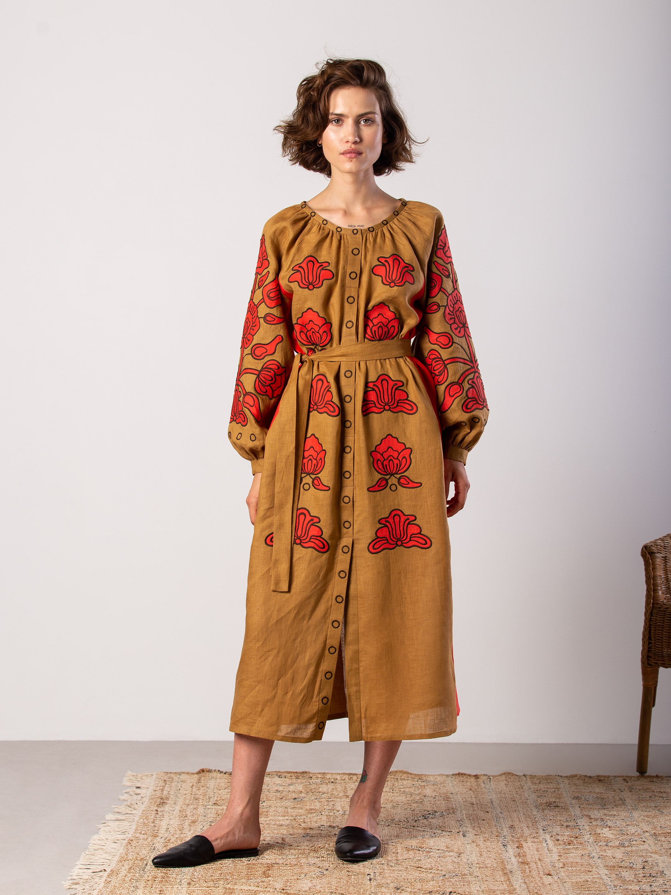 chinese dress ladies Linen Poppy Dress  Ferme Thuya