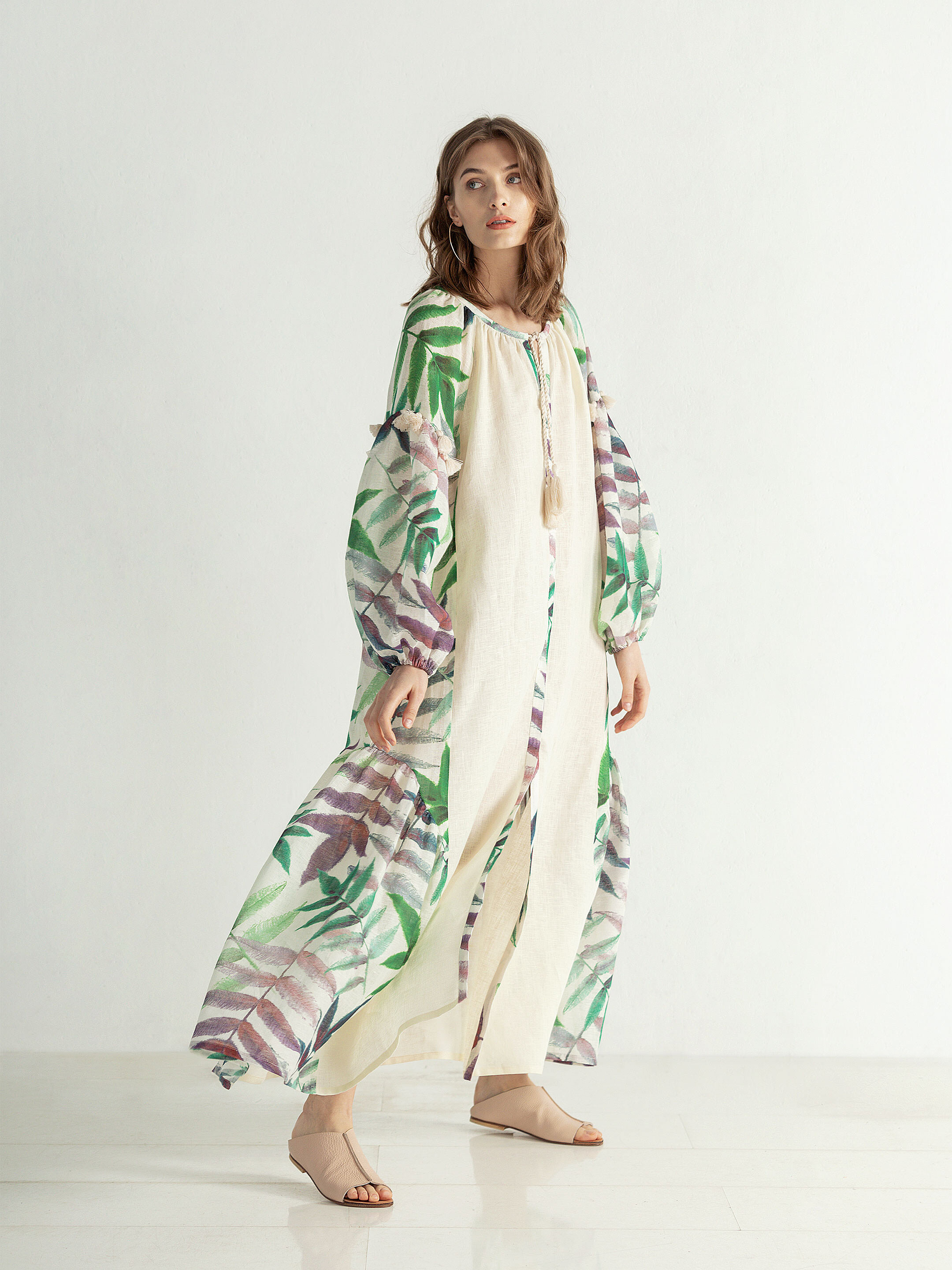 Easy linen boho dress with floral print Legend photo