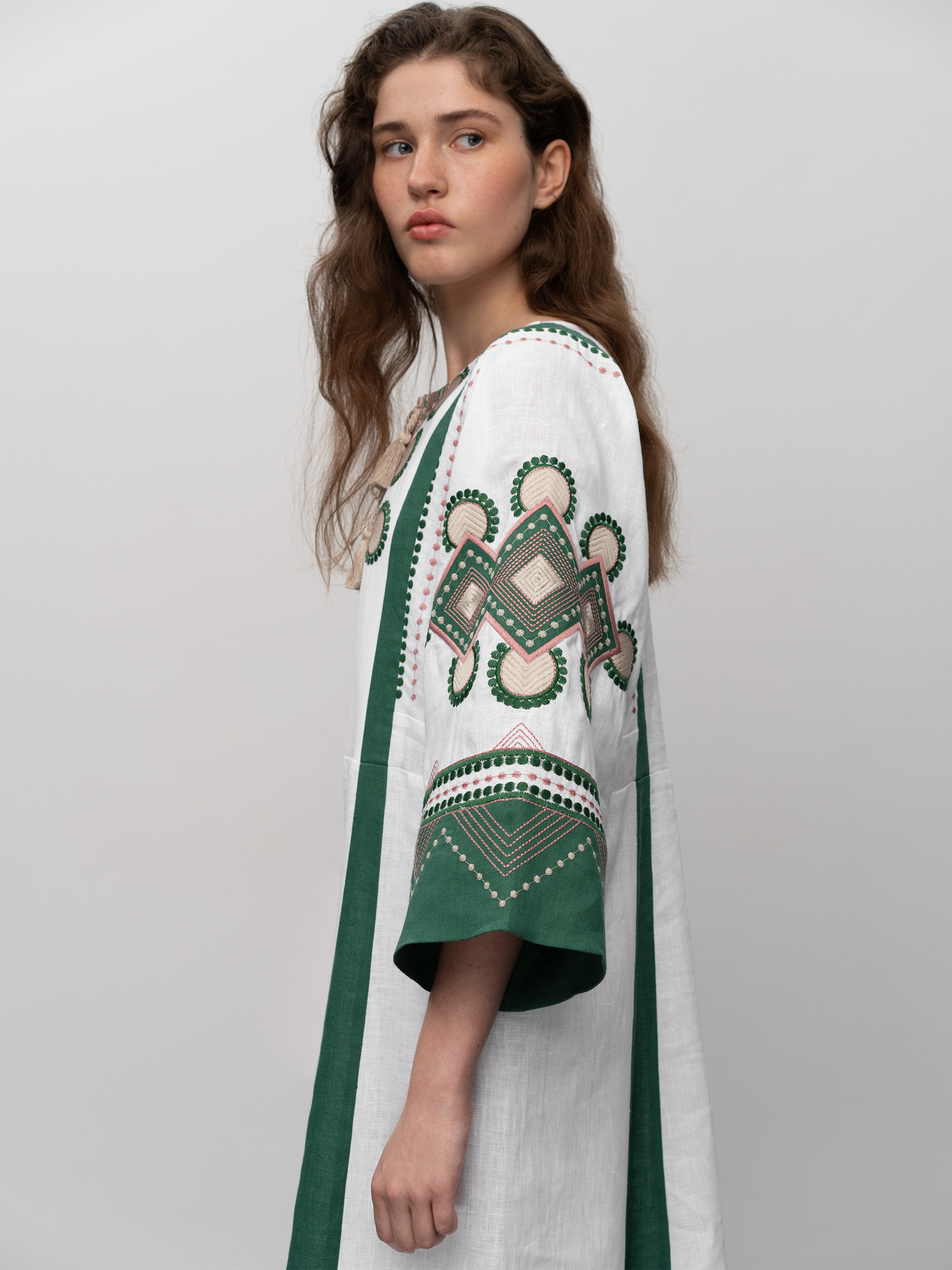 Green dress with black applique and embroidery VILHA buy in Kyiv