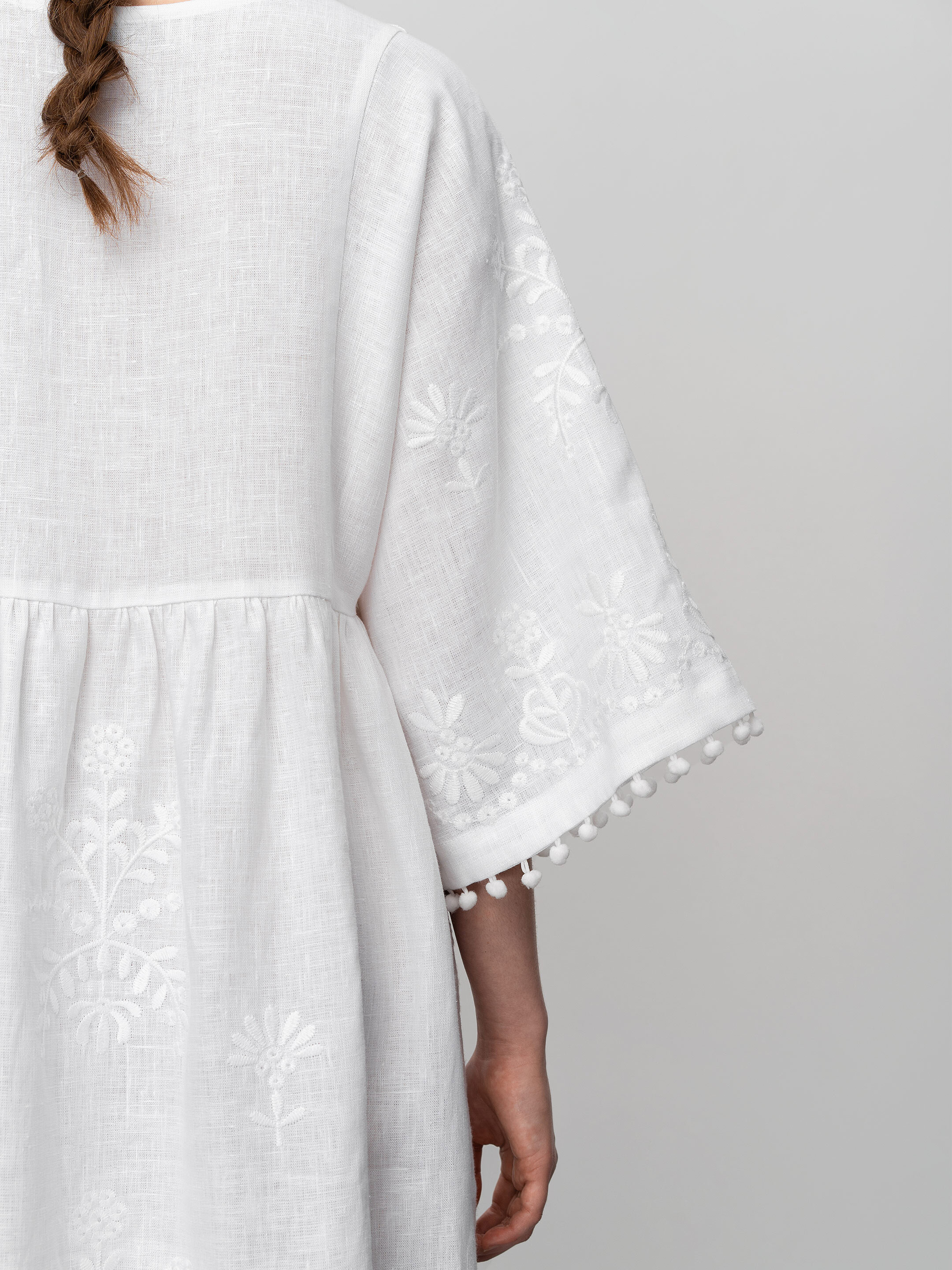 White easy linen dress with floral embroidery Virgin in Ukraine
