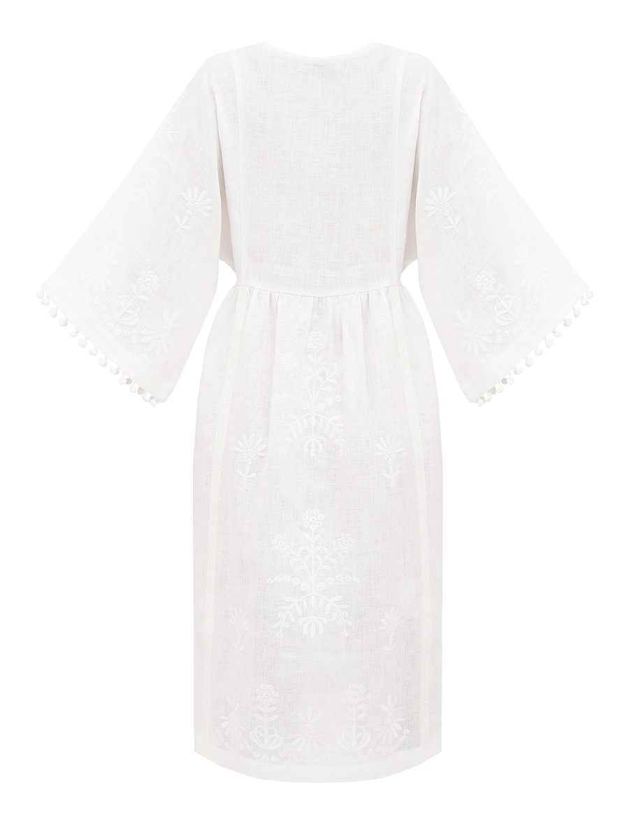 White easy linen dress with floral embroidery Virgin [0]