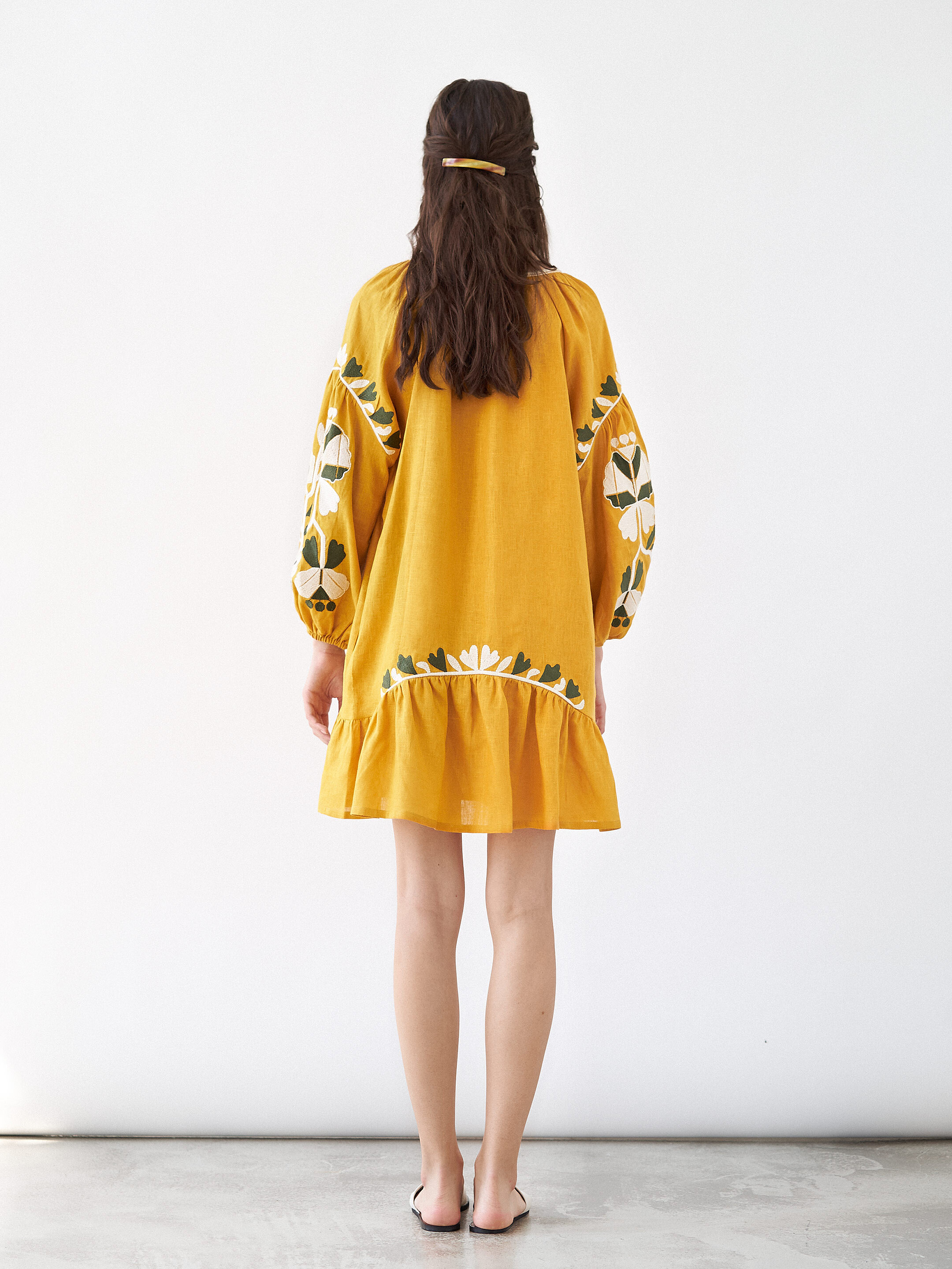 Yellow midi dress with embroidery Jungle in Ukraine