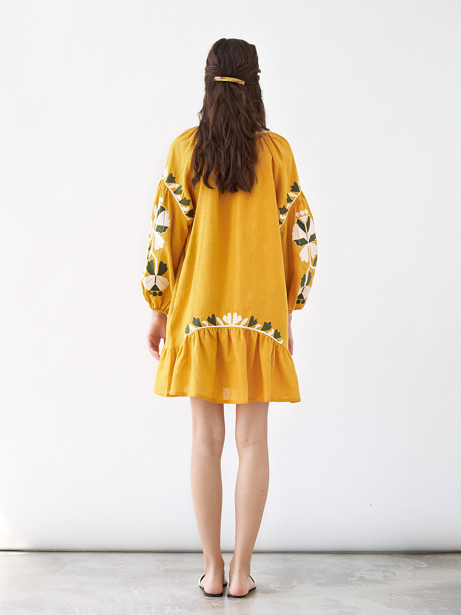 Yellow midi dress with embroidery Jungle [0]