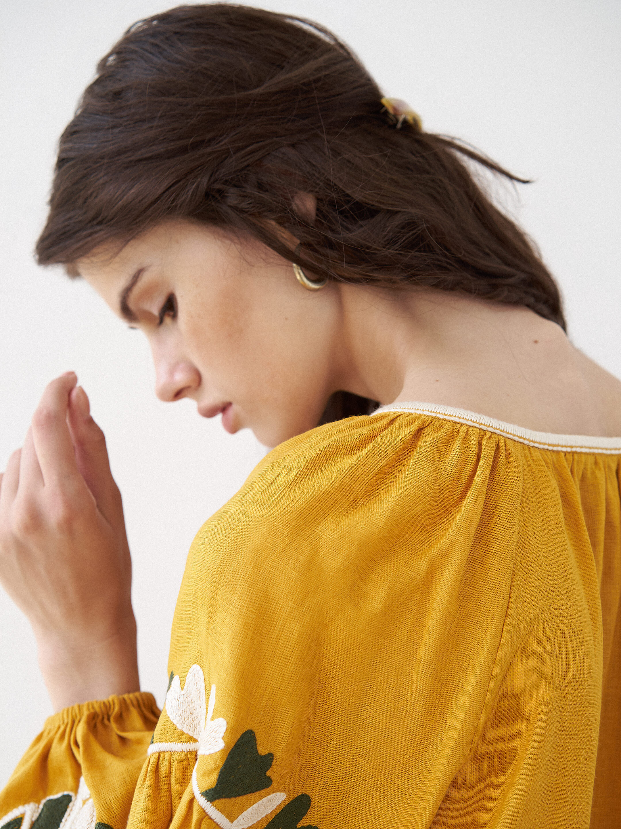 Yellow midi dress with embroidery Jungle sizes