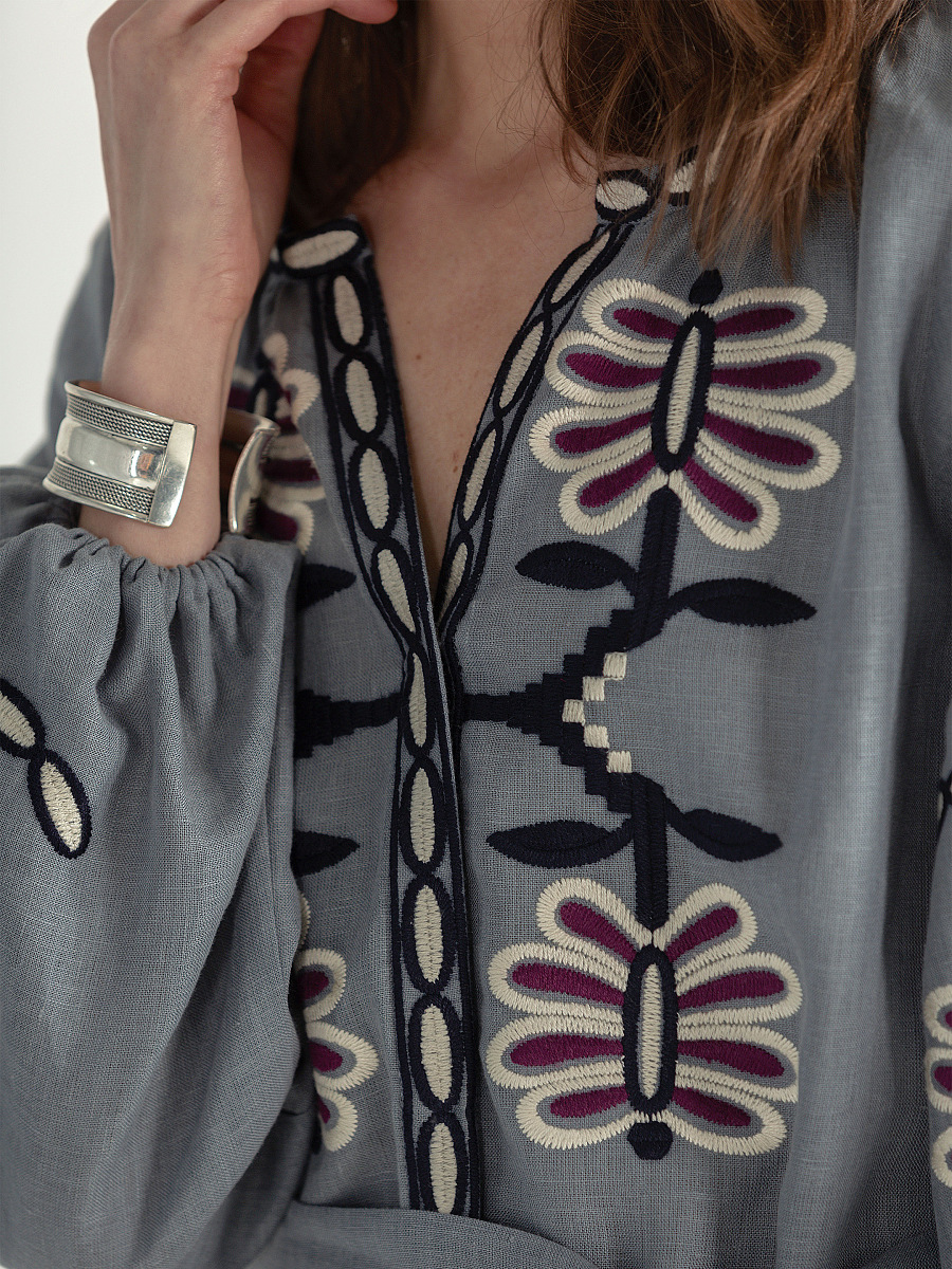 Linen midi embroidered dress Butterfly Dress [0]
