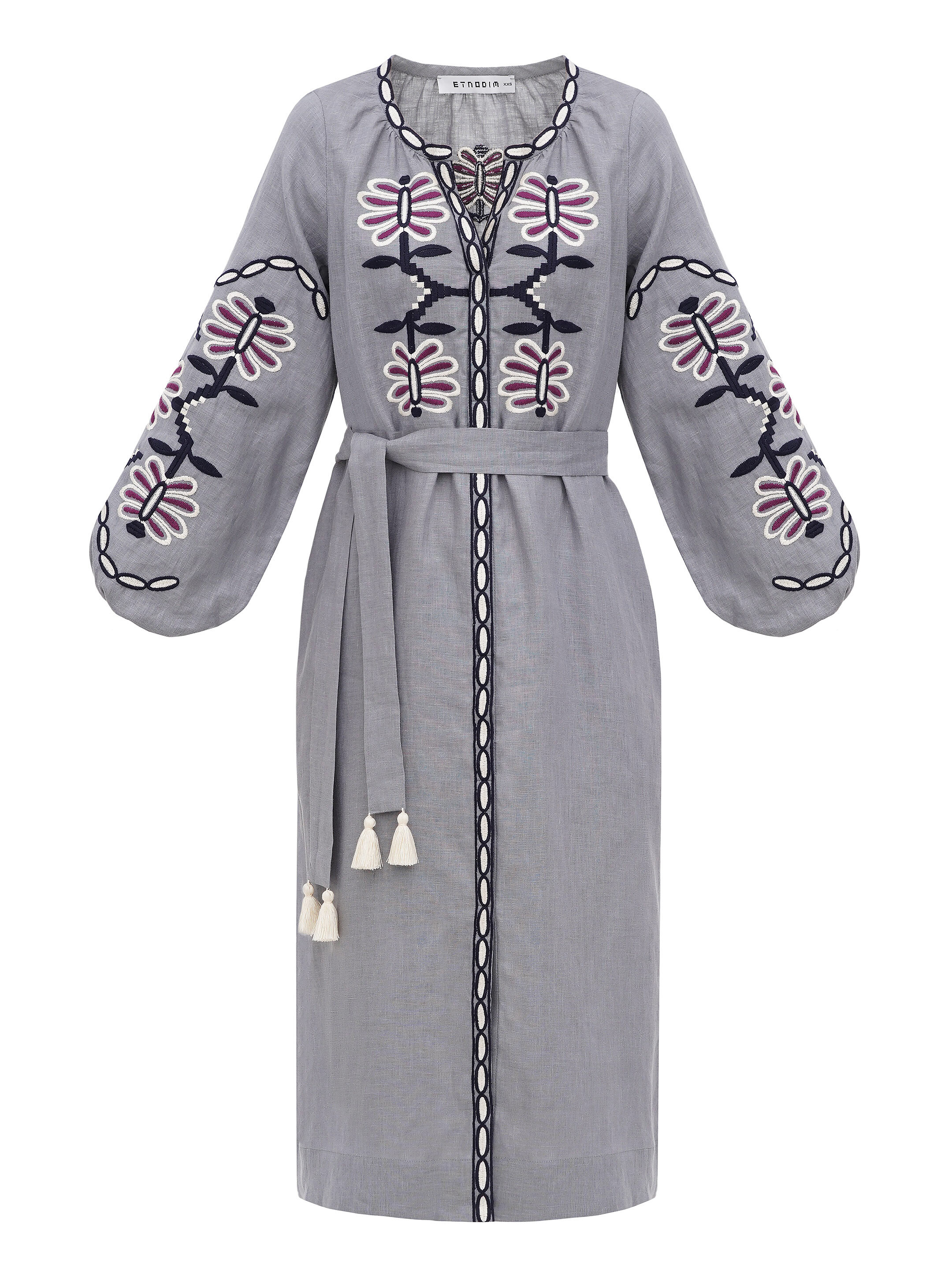Linen midi embroidered dress Butterfly Dress sizes