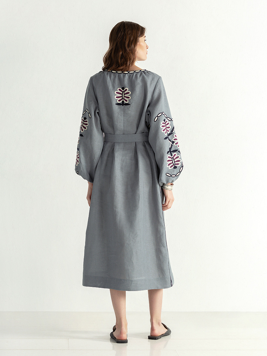 Linen midi embroidered dress Butterfly Dress [0]