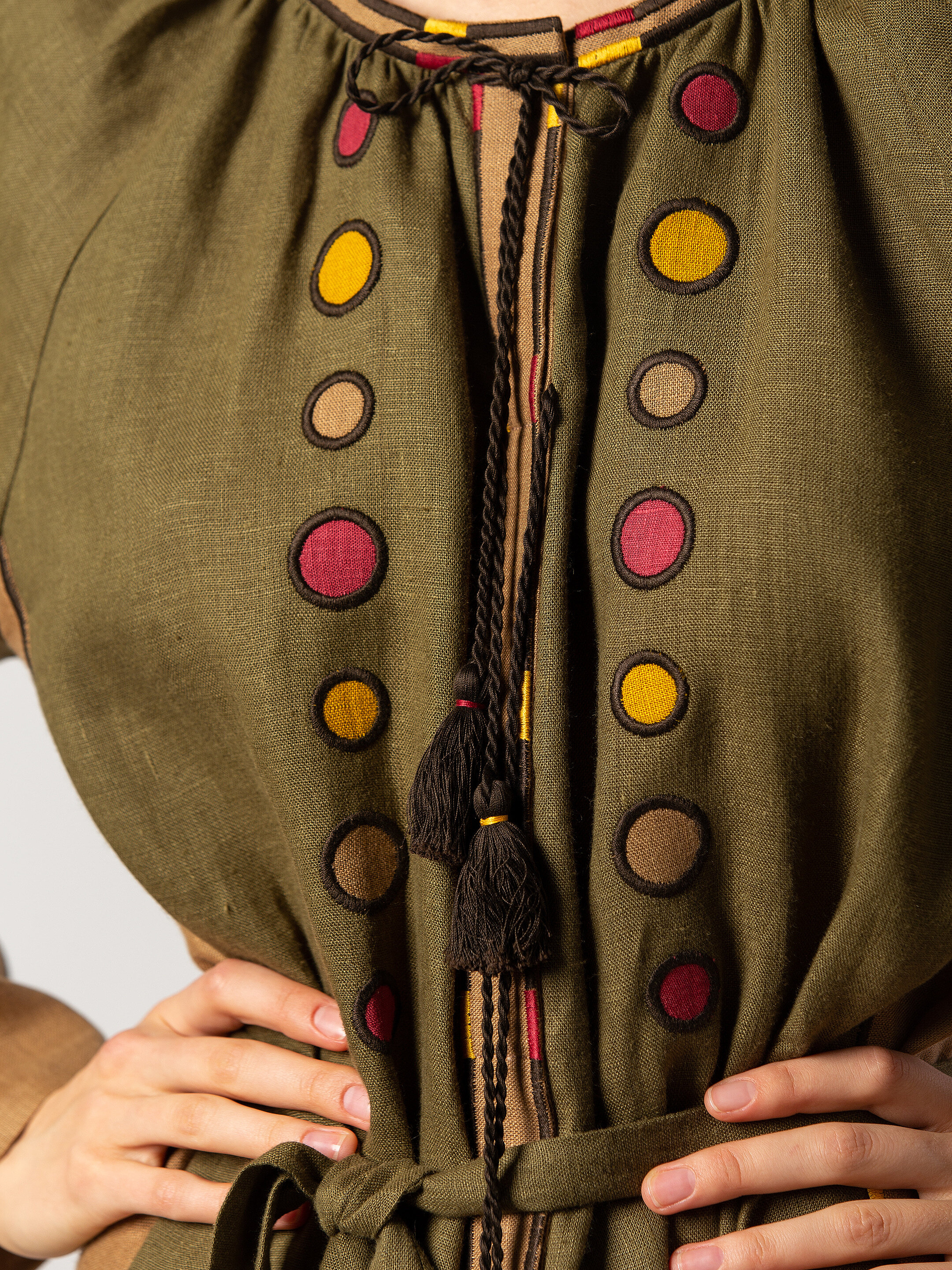 Midi dress in khaki color with applique and embroidery Meduza Dress ціна