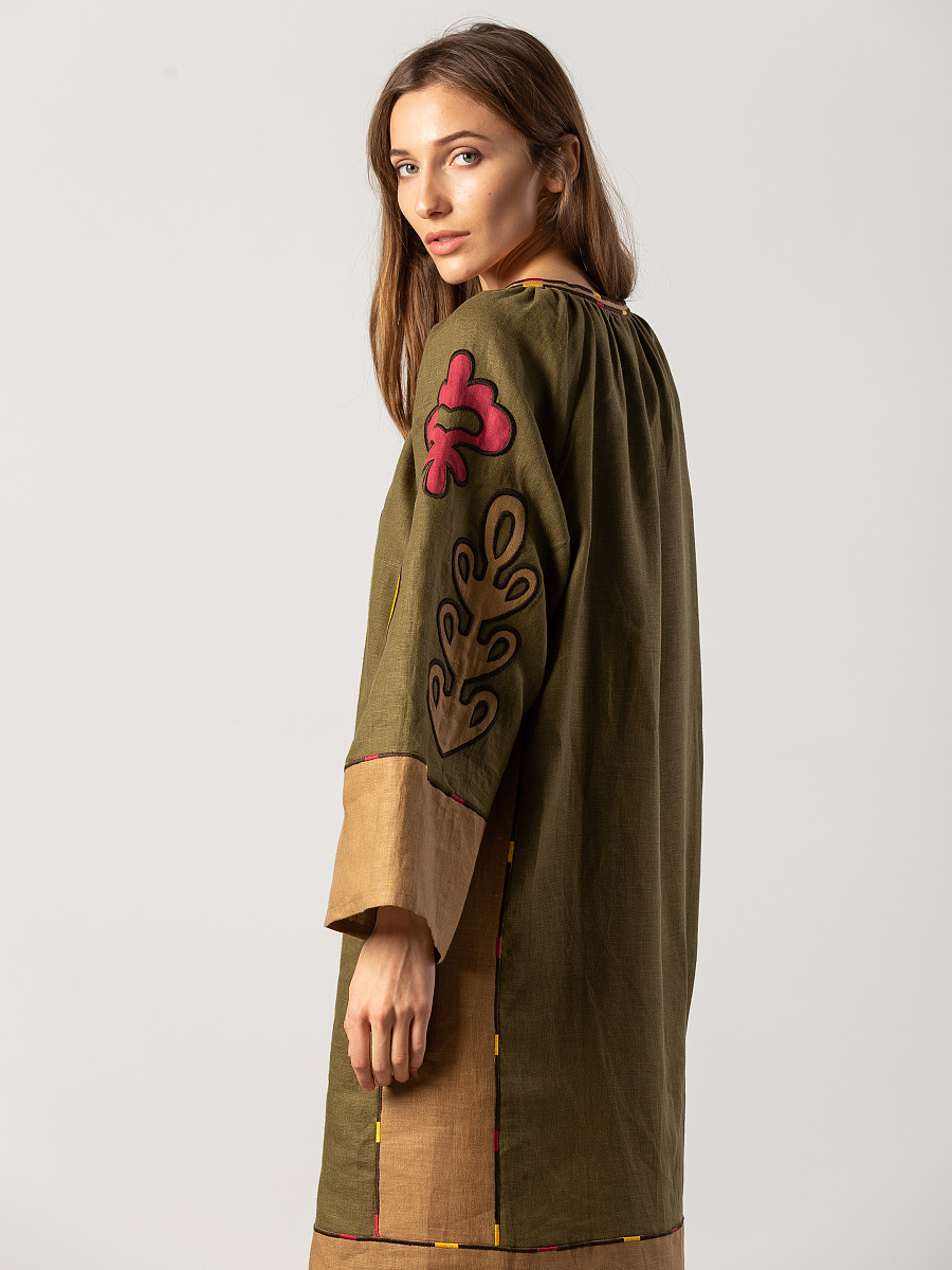 Midi dress in khaki color with applique and embroidery Meduza Dress [0]