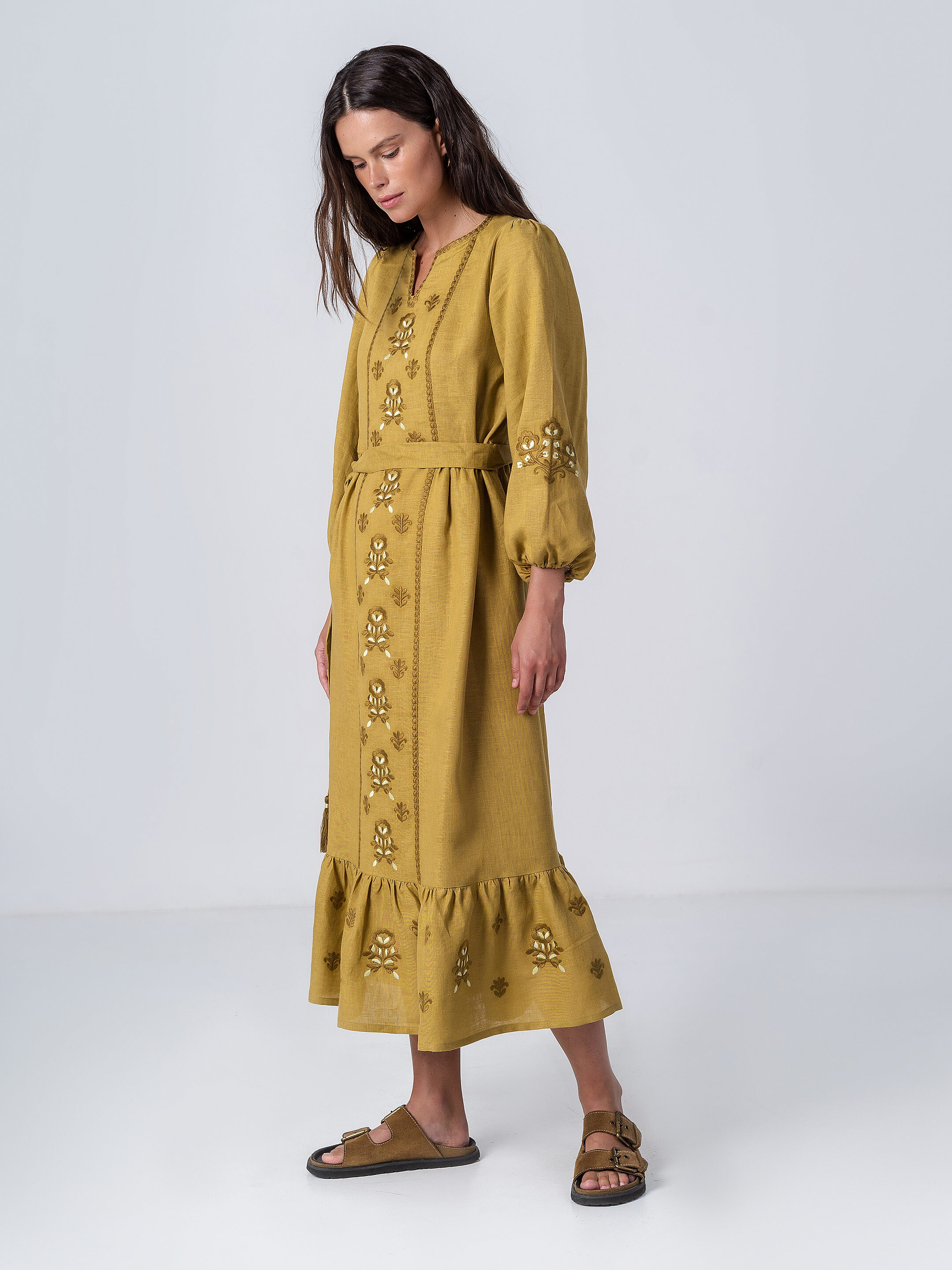 Embroidered dress with wide sleeves Tranoy yellow in Ukraine