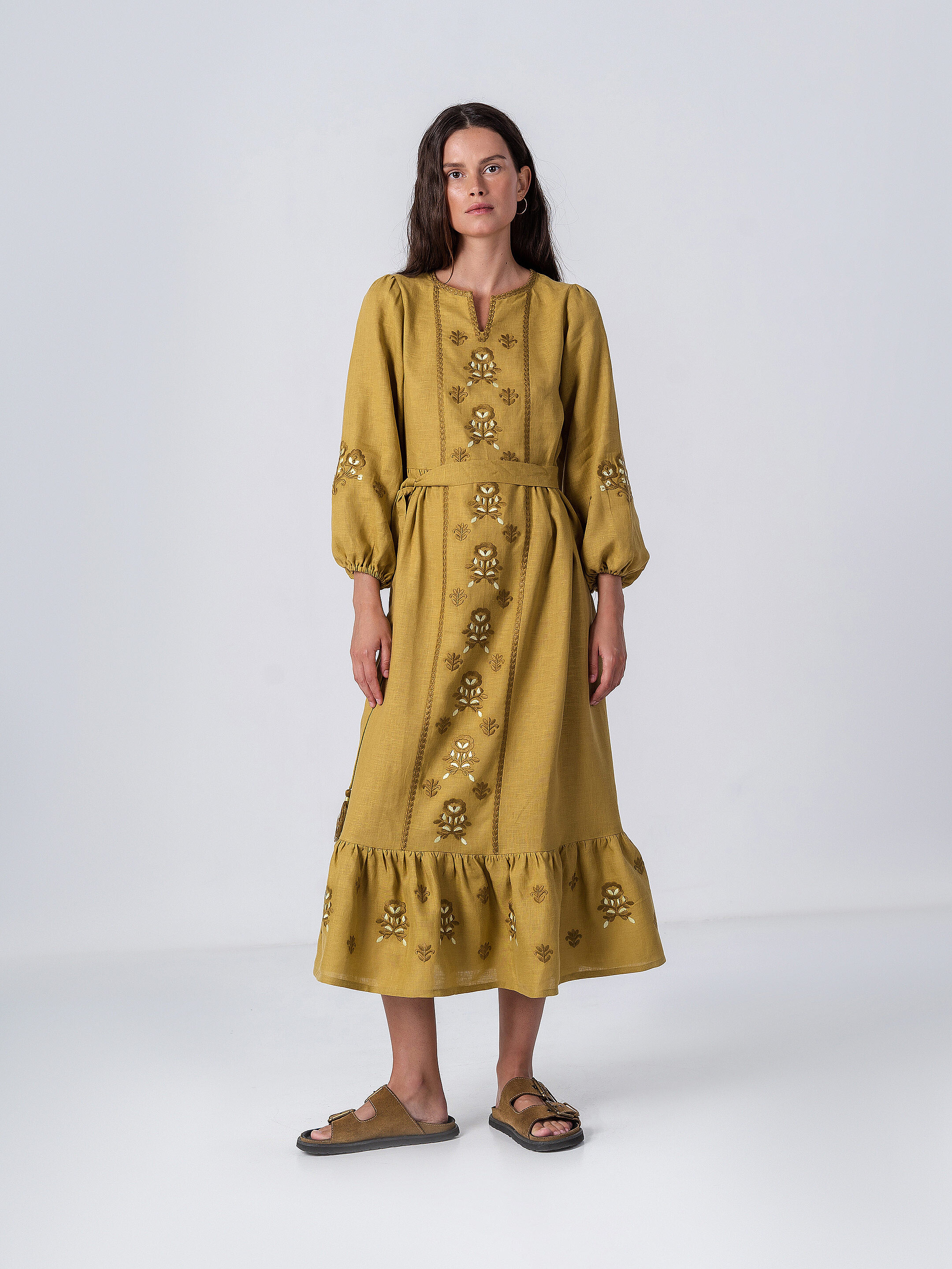 Embroidered dress with wide sleeves Tranoy yellow choose