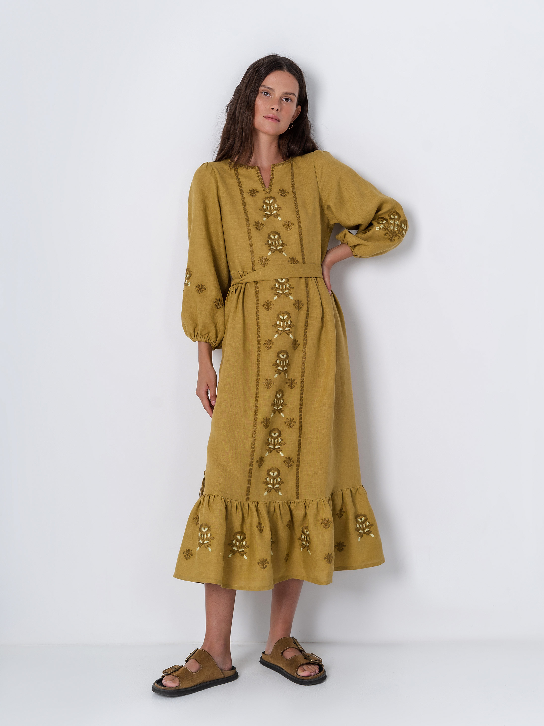 Embroidered dress with wide sleeves Tranoy yellow