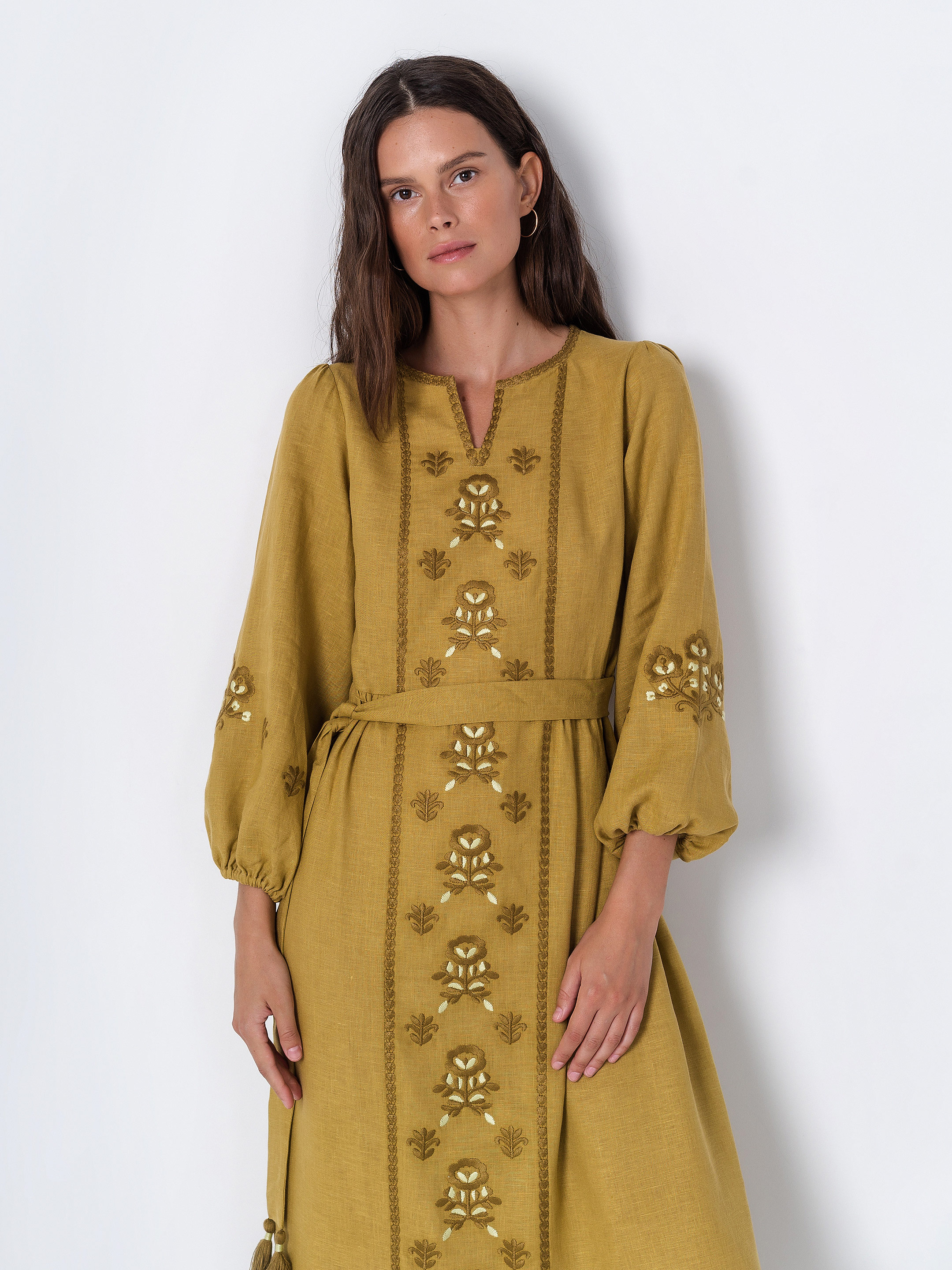 Embroidered dress with wide sleeves Tranoy yellow - photo 2