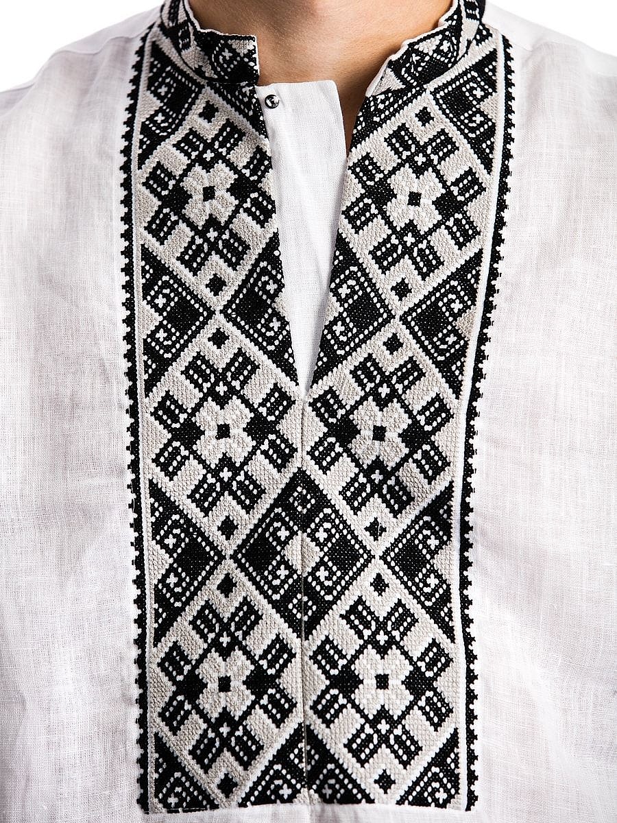 White men's embroidered shirt with black embroidery ED2 [0]