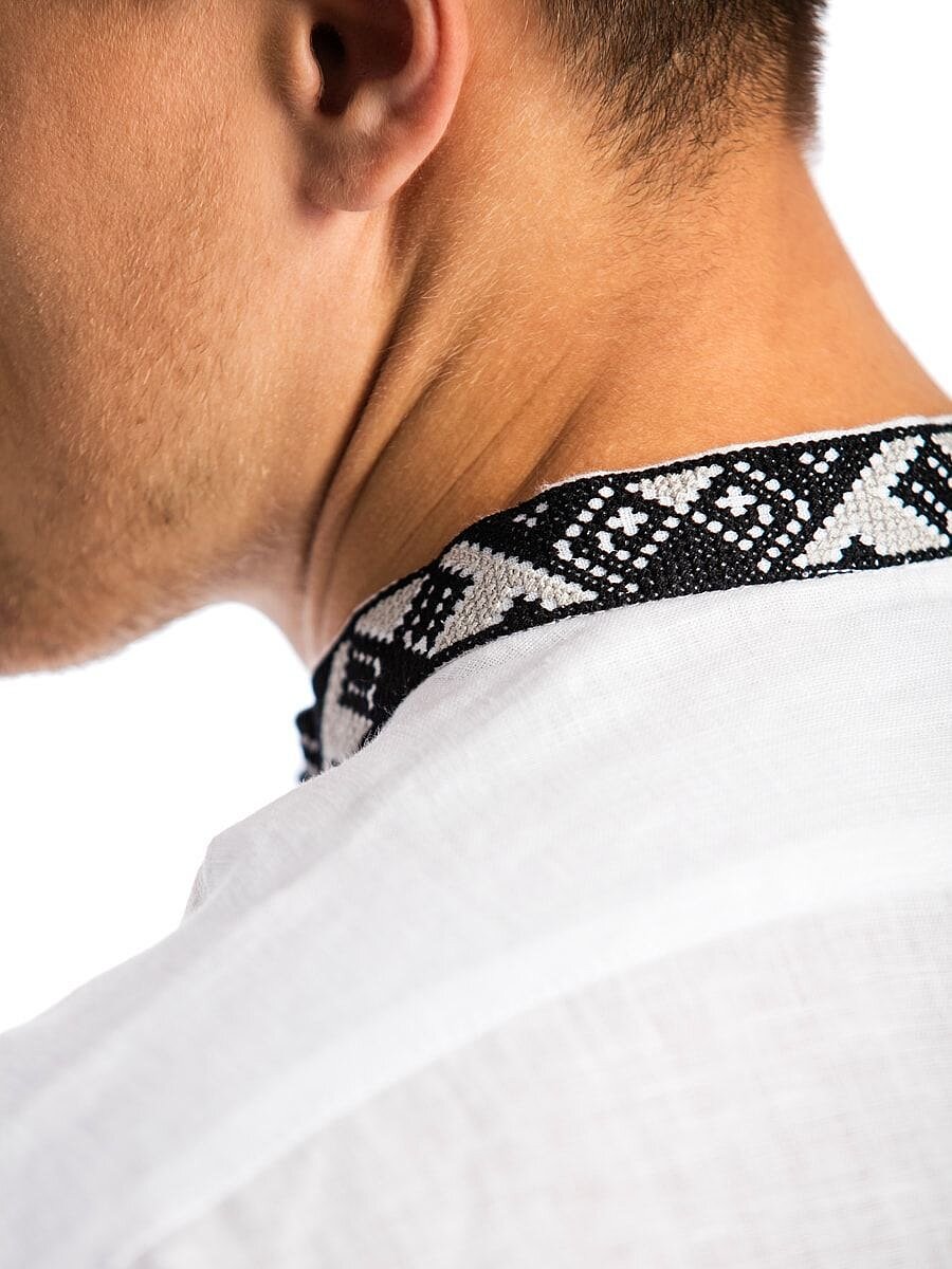 White men's embroidered shirt with black embroidery ED2 photo