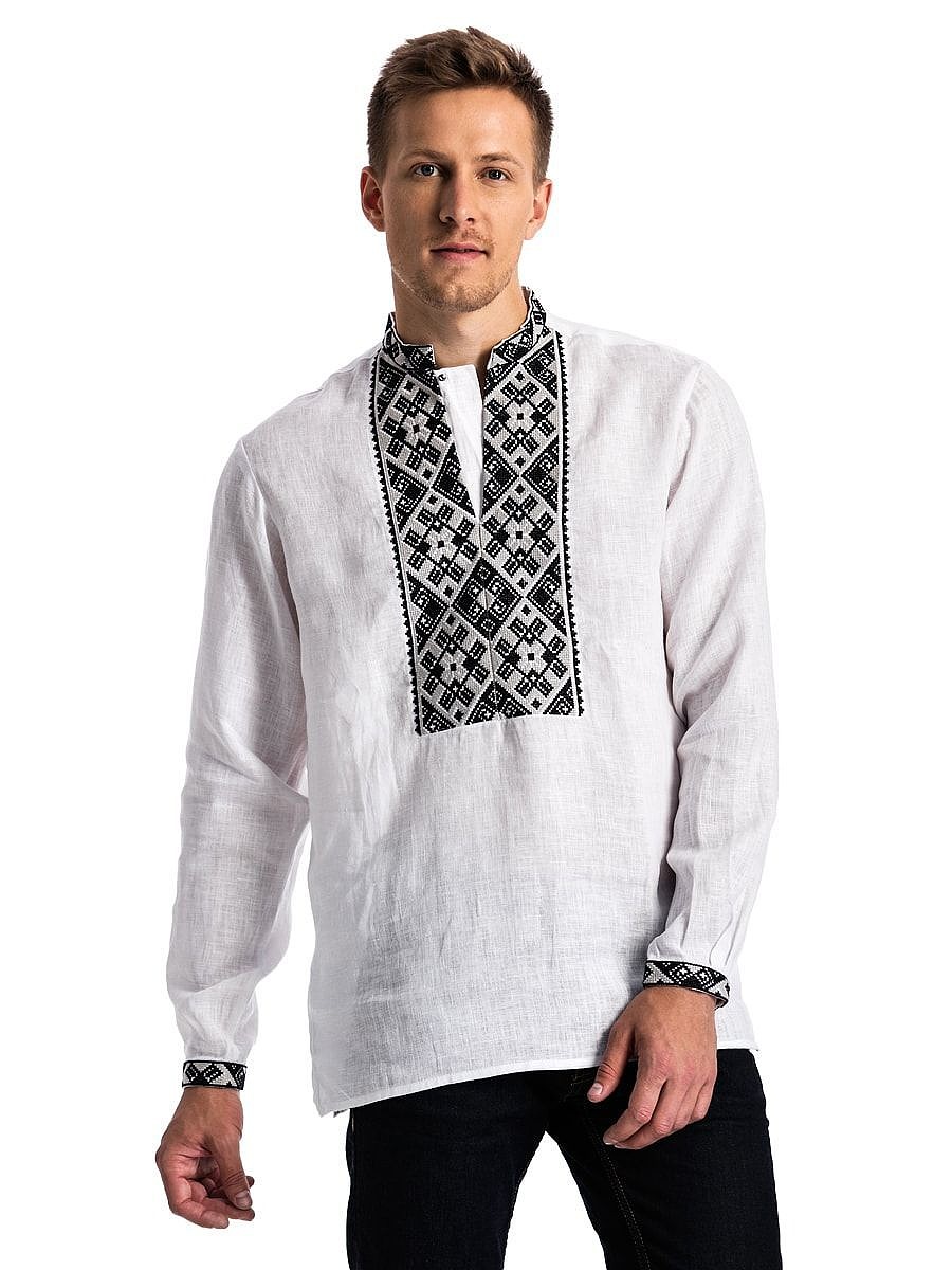 White men's embroidered shirt with black embroidery ED2 [0]