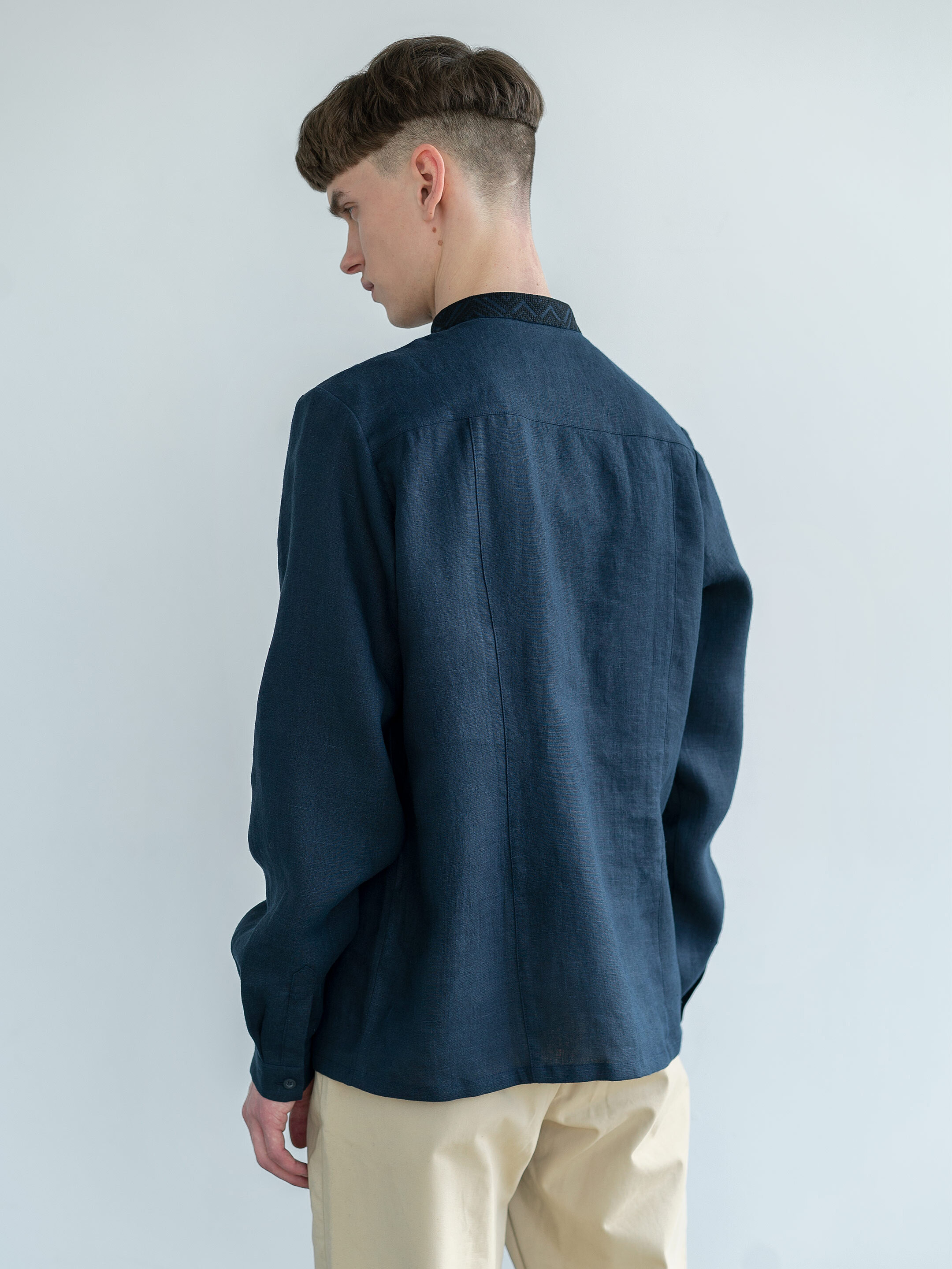 Dark-blue linen shirt with black embroidery ED4 choose