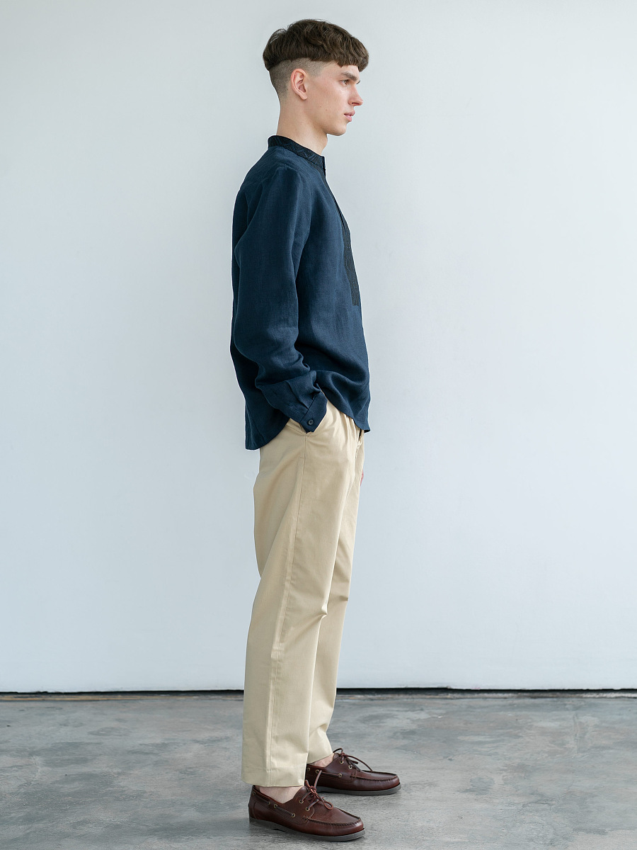 Dark-blue linen shirt with black embroidery ED4 [0]