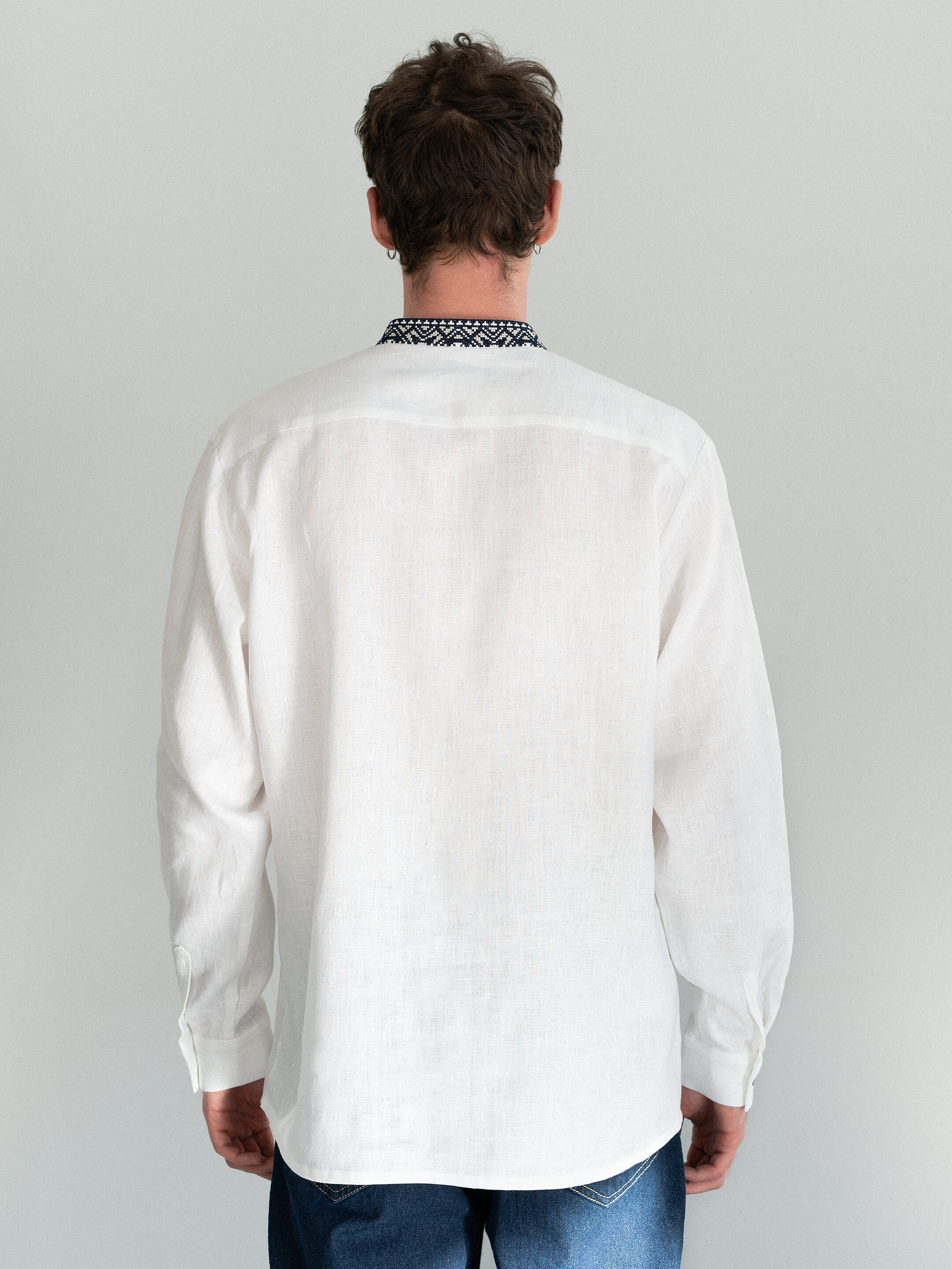 White linen men's embroidered shirt on buttons ED6/2 in Ukraine