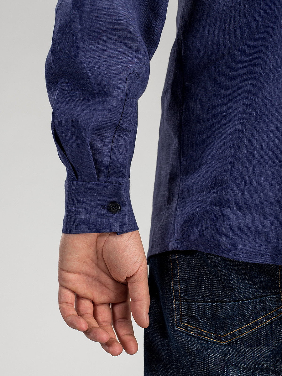 Men's embroidered shirt from blue linen on buttons ED6 [0]