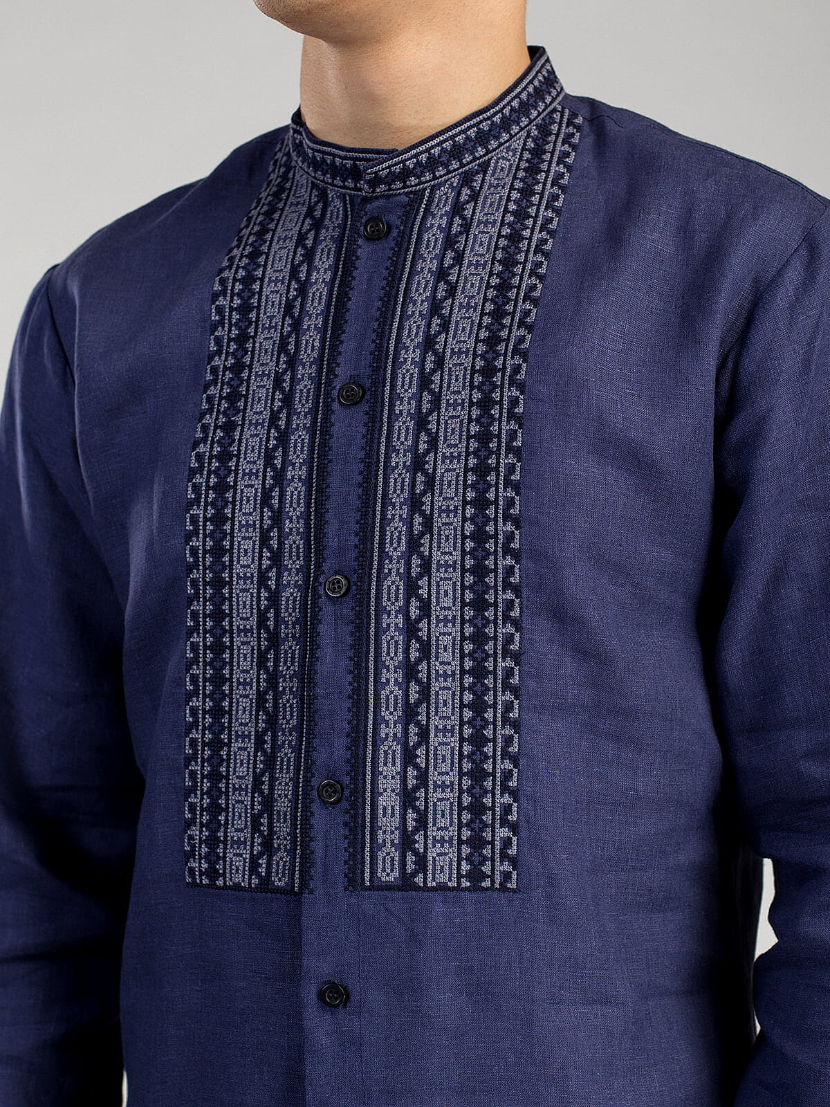 Men's embroidered shirt from blue linen on buttons ED6 in Ukraine