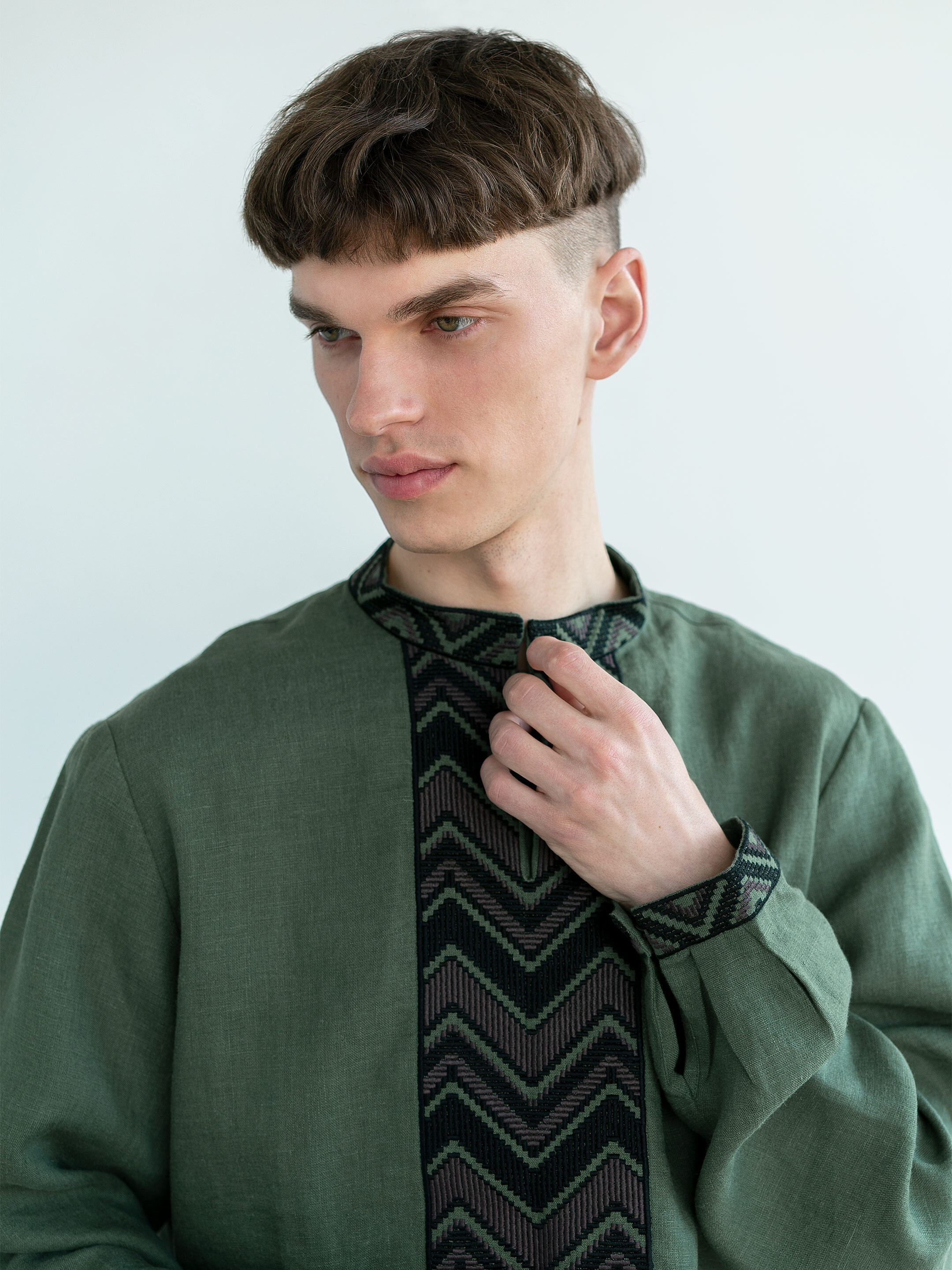 Embroidered shirt made in dark-green color ED8 Buy