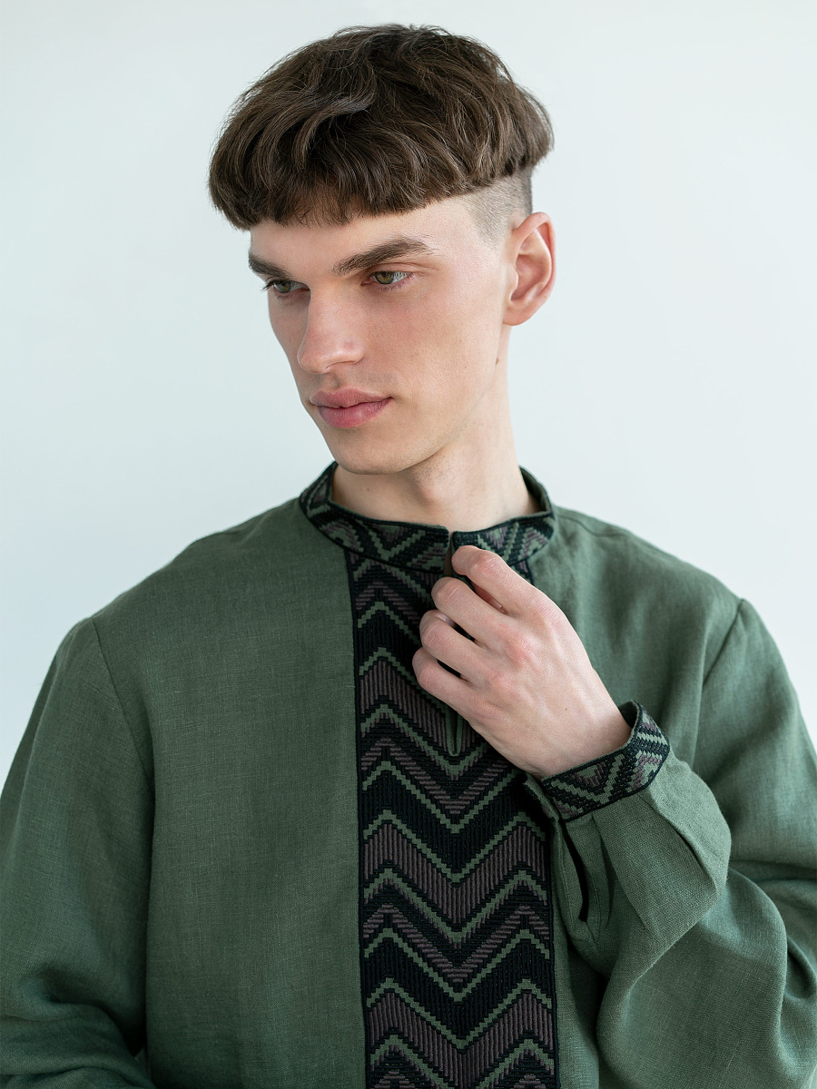 Embroidered shirt made in dark-green color ED8 [0]