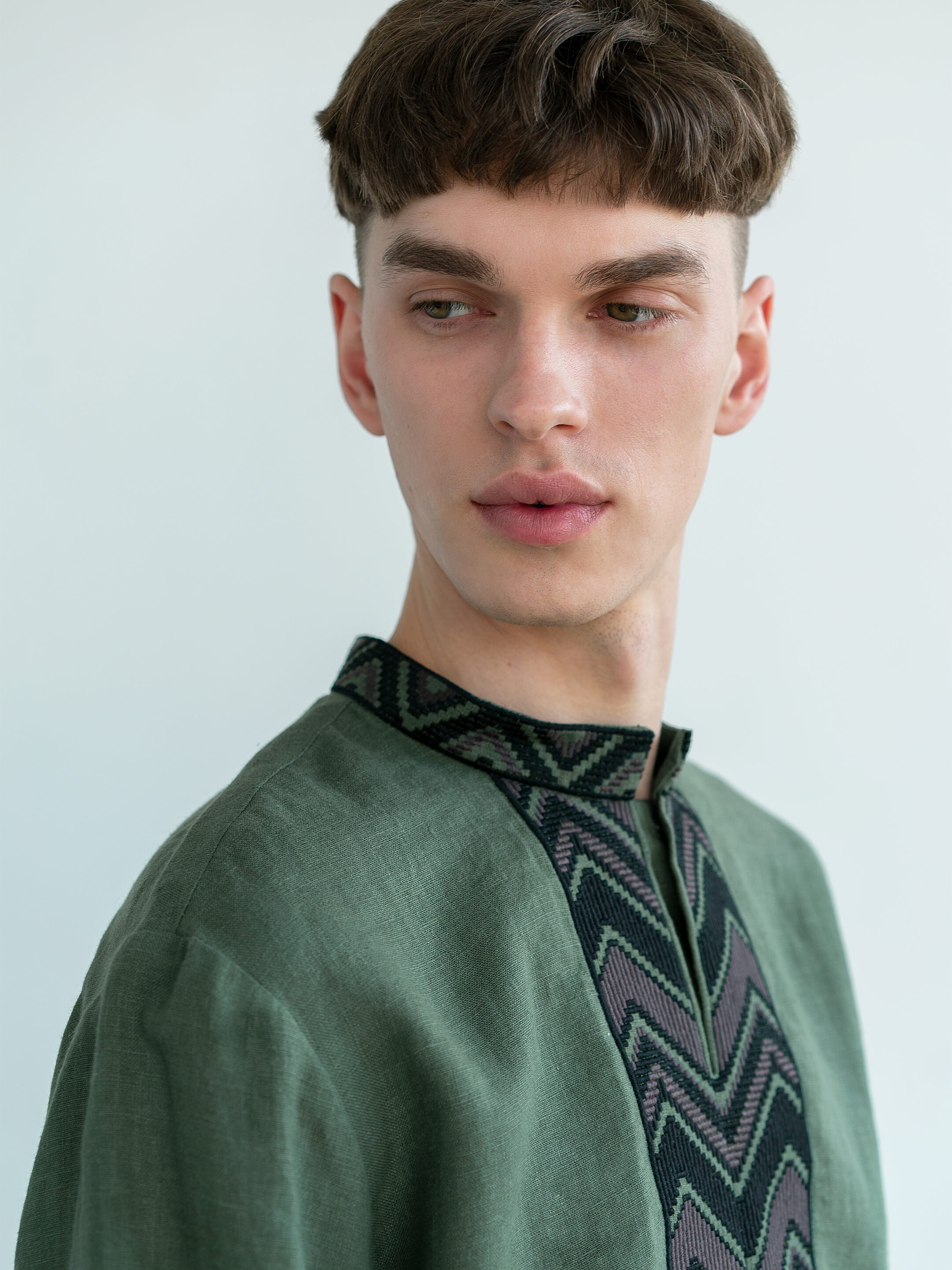 Embroidered shirt made in dark-green color ED8 choose