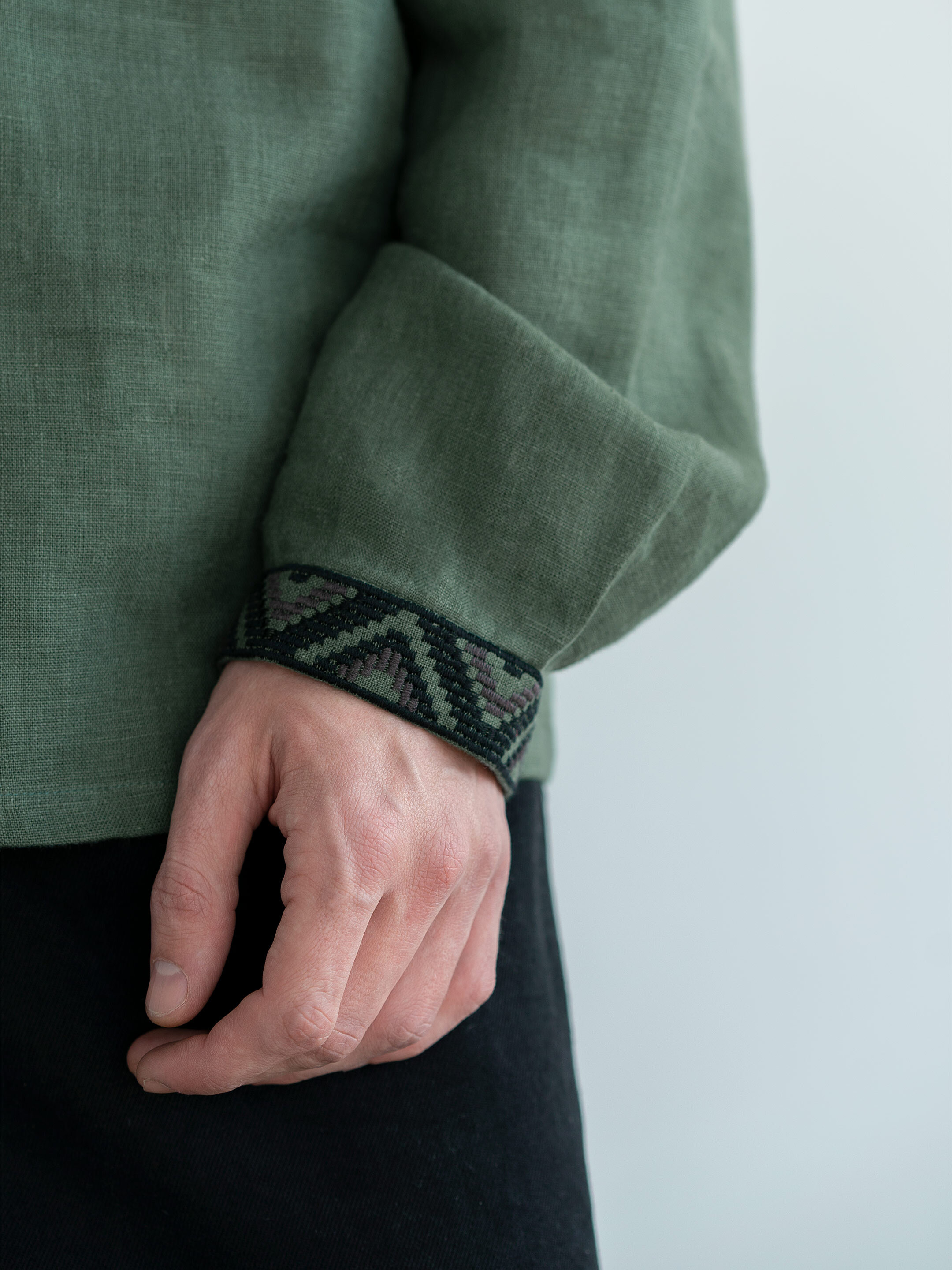 Embroidered shirt made in dark-green color ED8 ціна